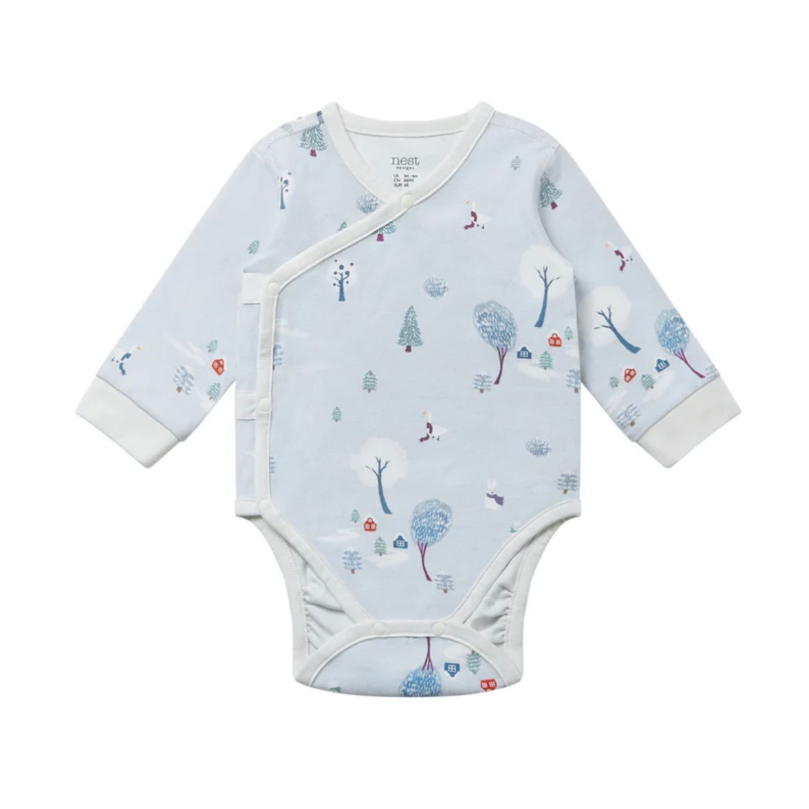 Nest Designs-Long Sleeve Kimono Onesie Snowy Snuggles