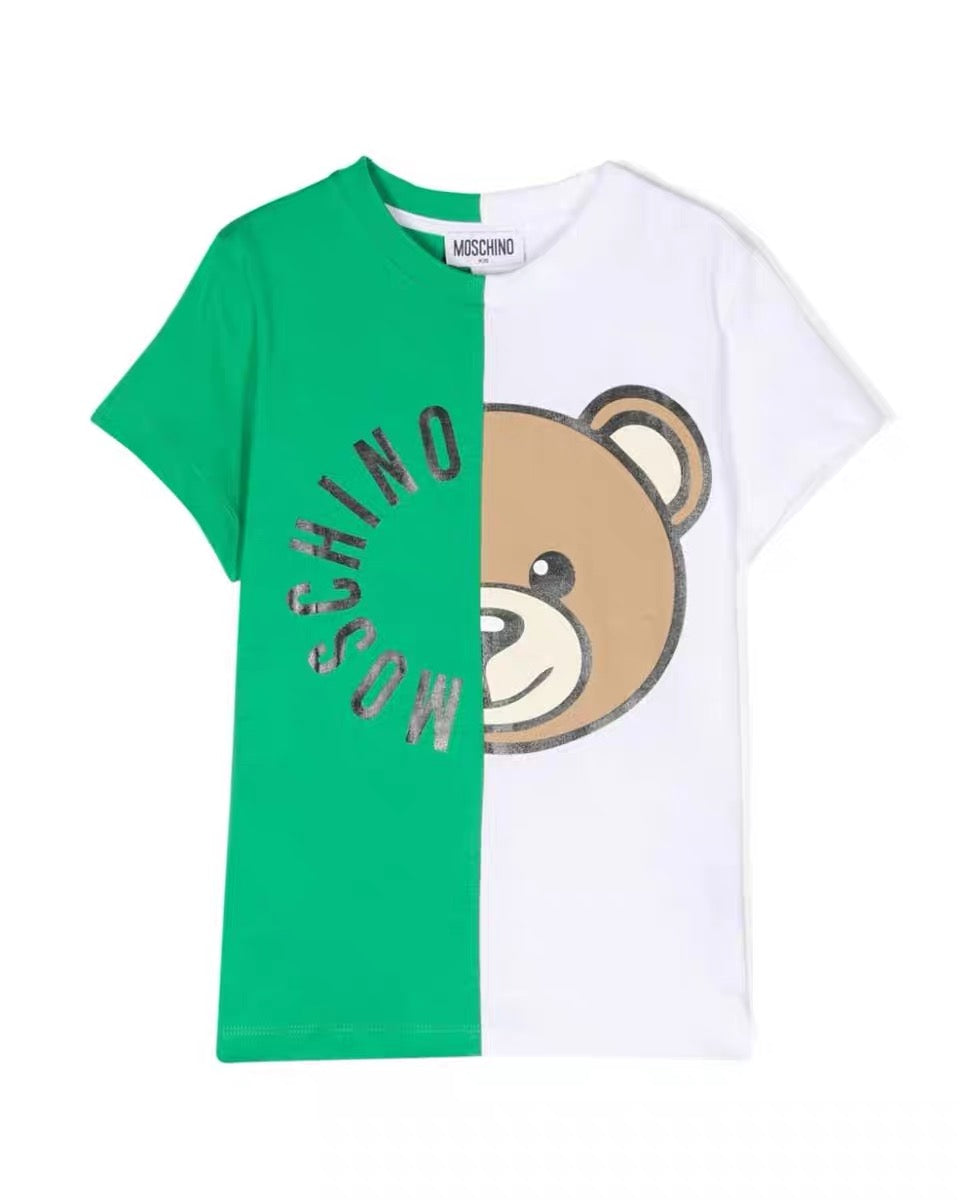 SS TEE DUO COLOR WITH TXT LOGO AND BEAR HEAD-BRGHT GRN