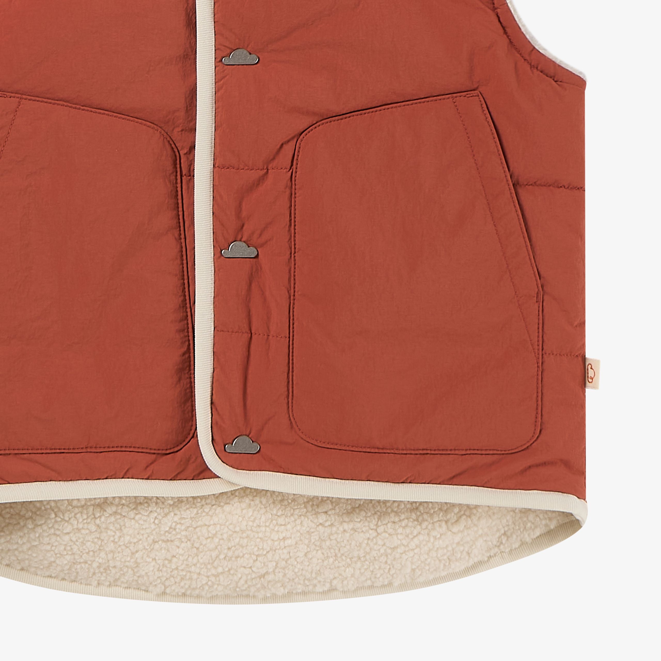 Petite Revery-Recycled Nylon + High Pile Fleece Reversible Vest Redwood Burl