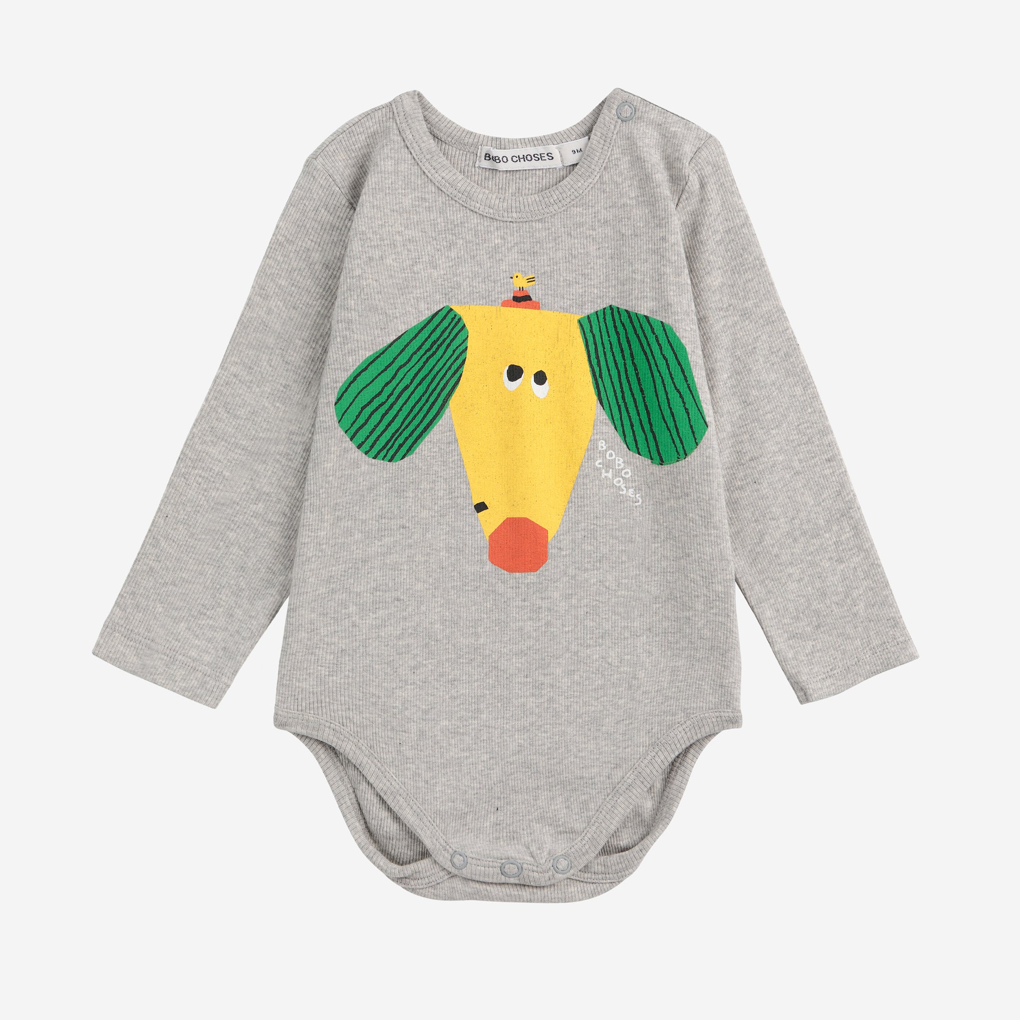 Bobo Choses-Baby Grey Cotton Happy Dog Bodysuit