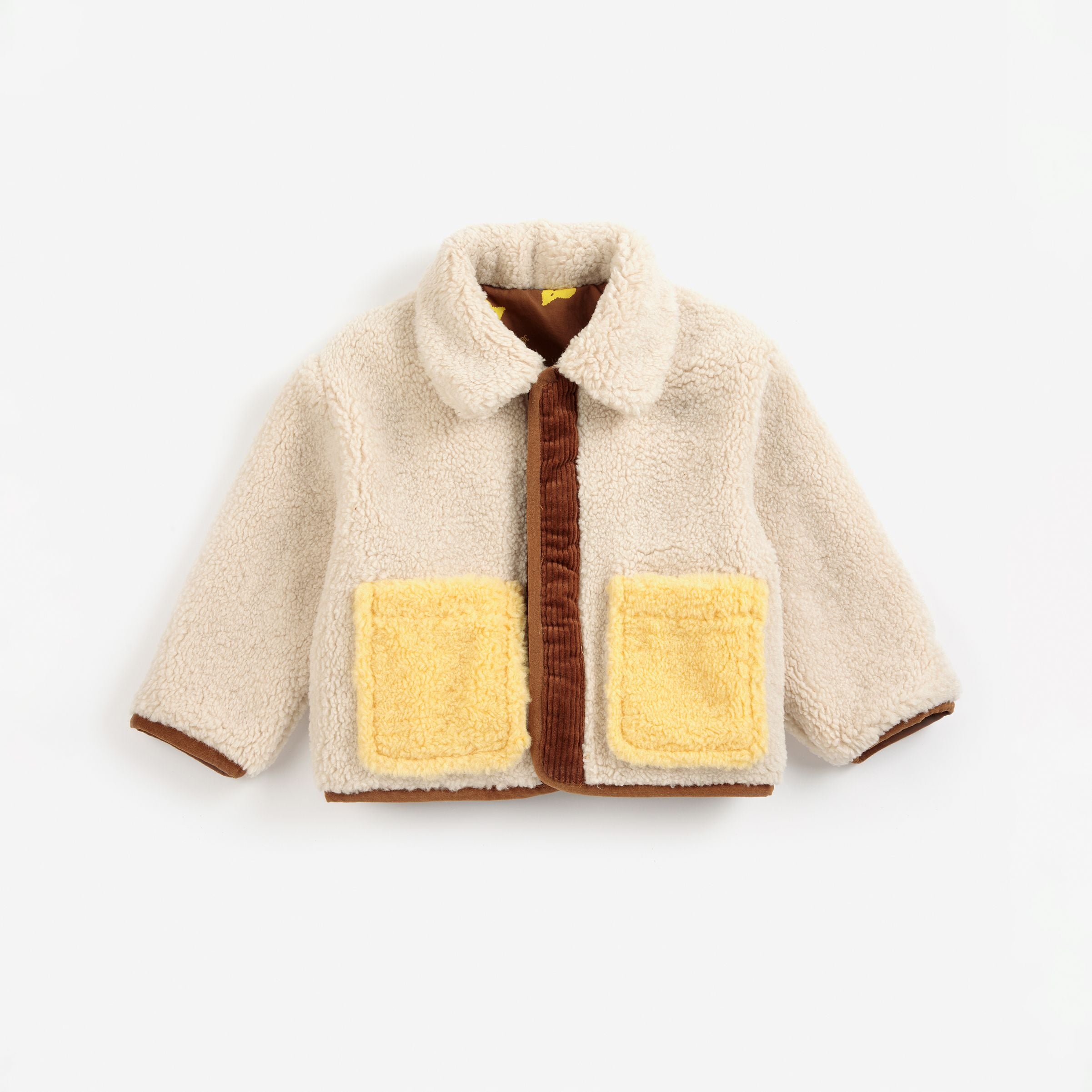 Bobo Choses-Baby Pixel Abduction Sheepskin Reversible Jacket Brown