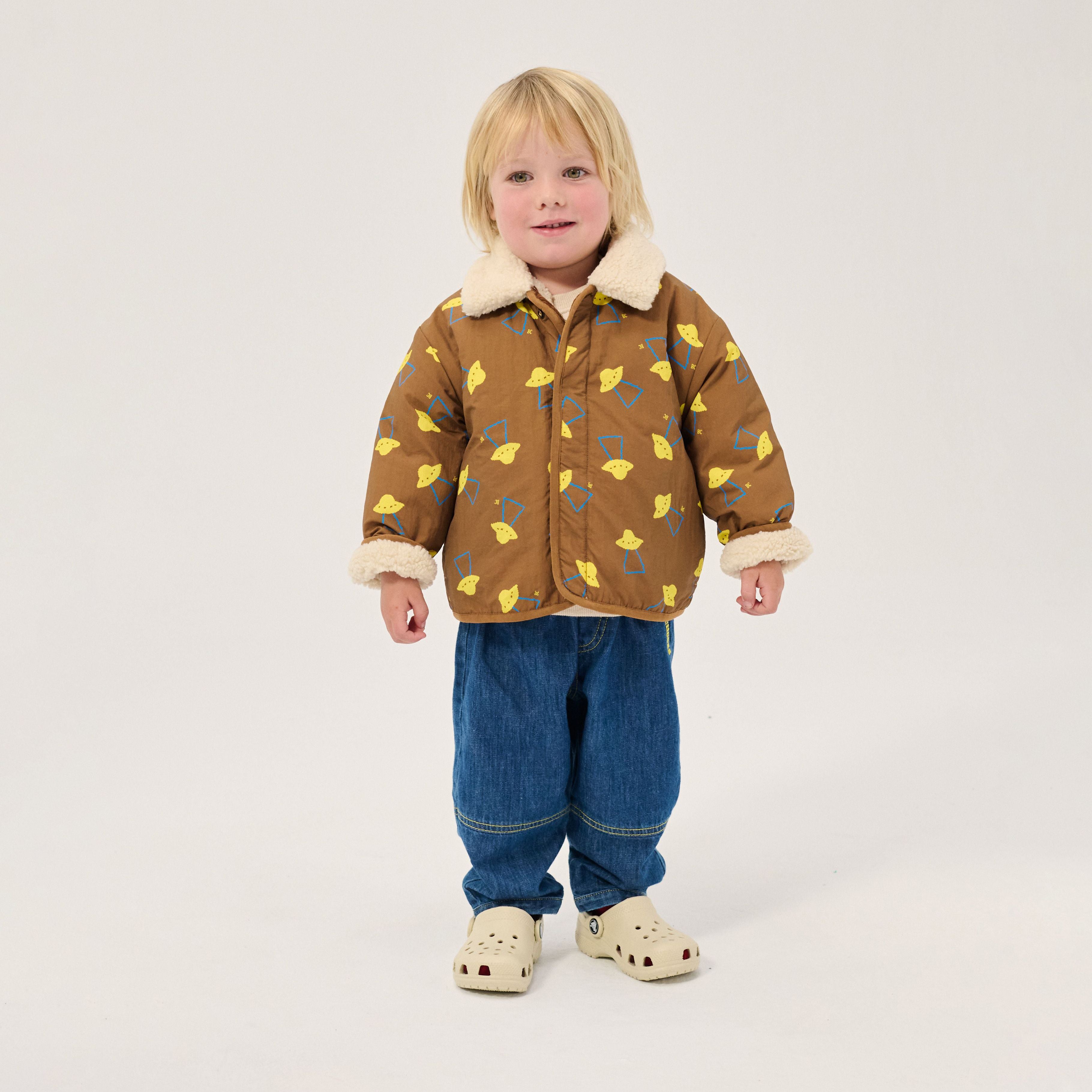 Bobo Choses-Baby Pixel Abduction Sheepskin Reversible Jacket Brown