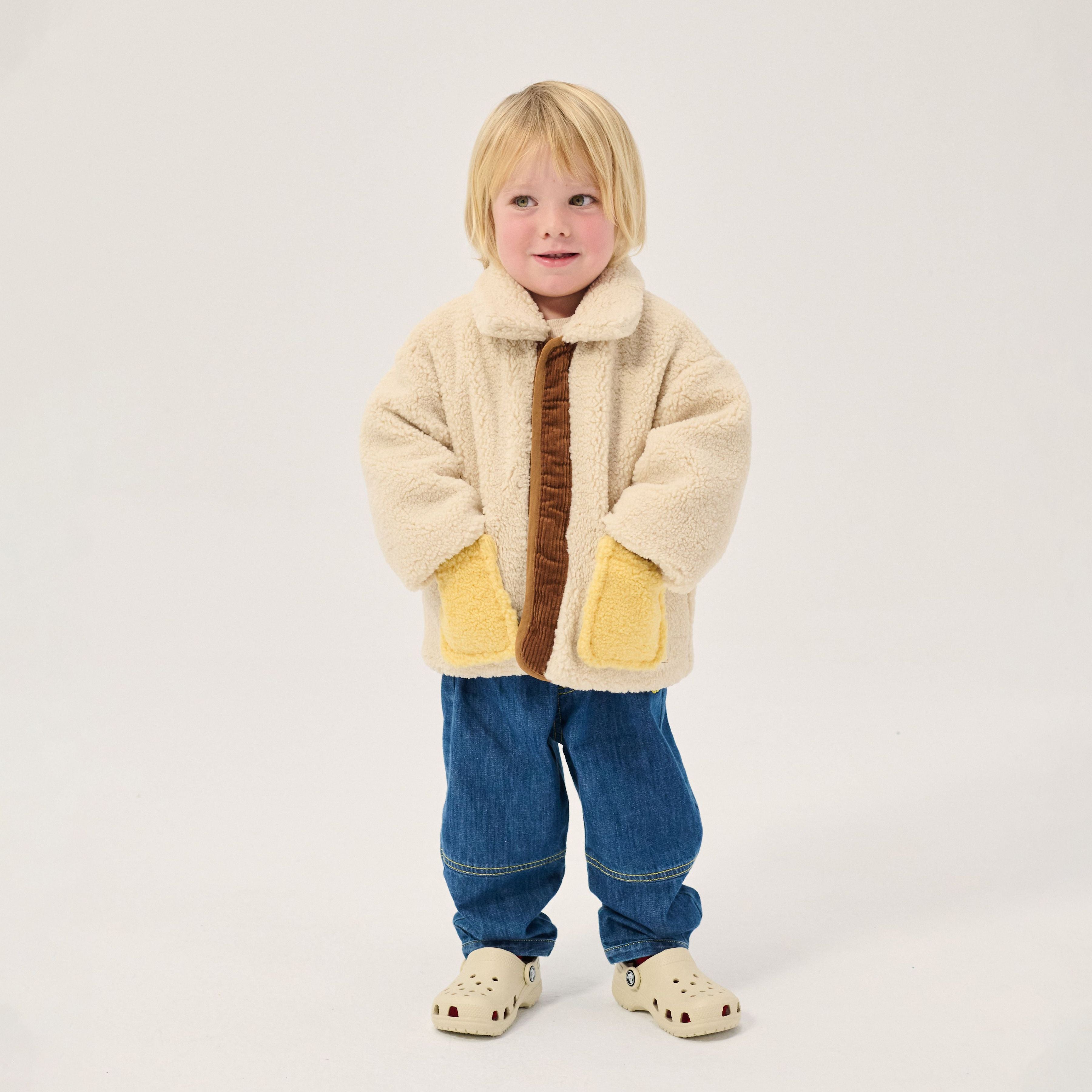 Bobo Choses-Baby Pixel Abduction Sheepskin Reversible Jacket Brown