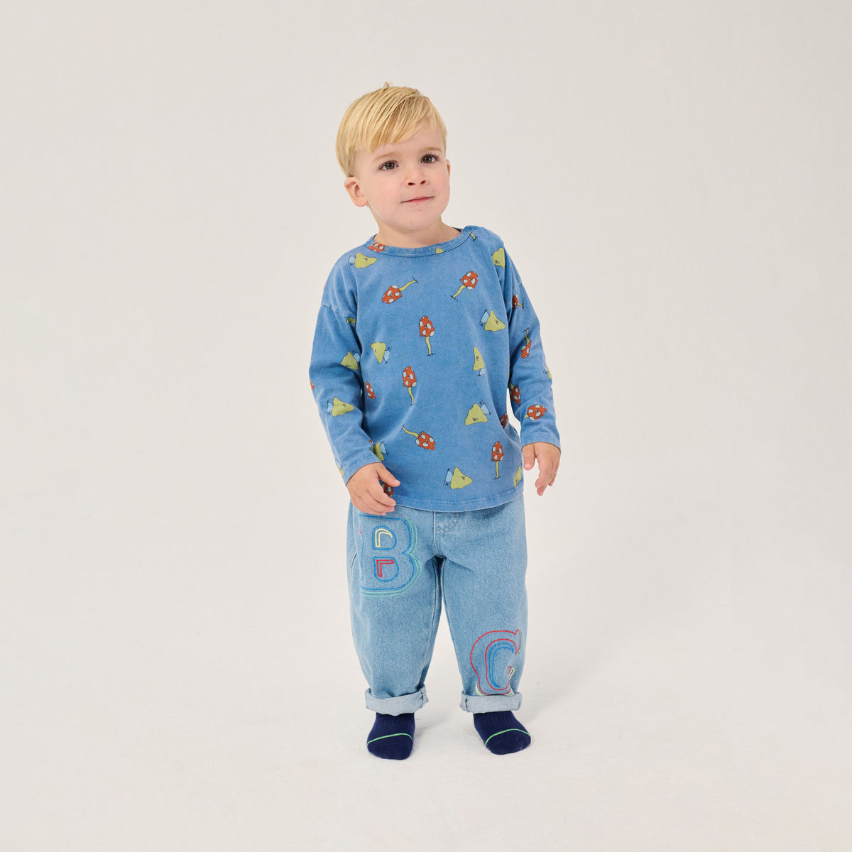 Bobo Choses-Baby B.C. Embossed Denim Pants Blue