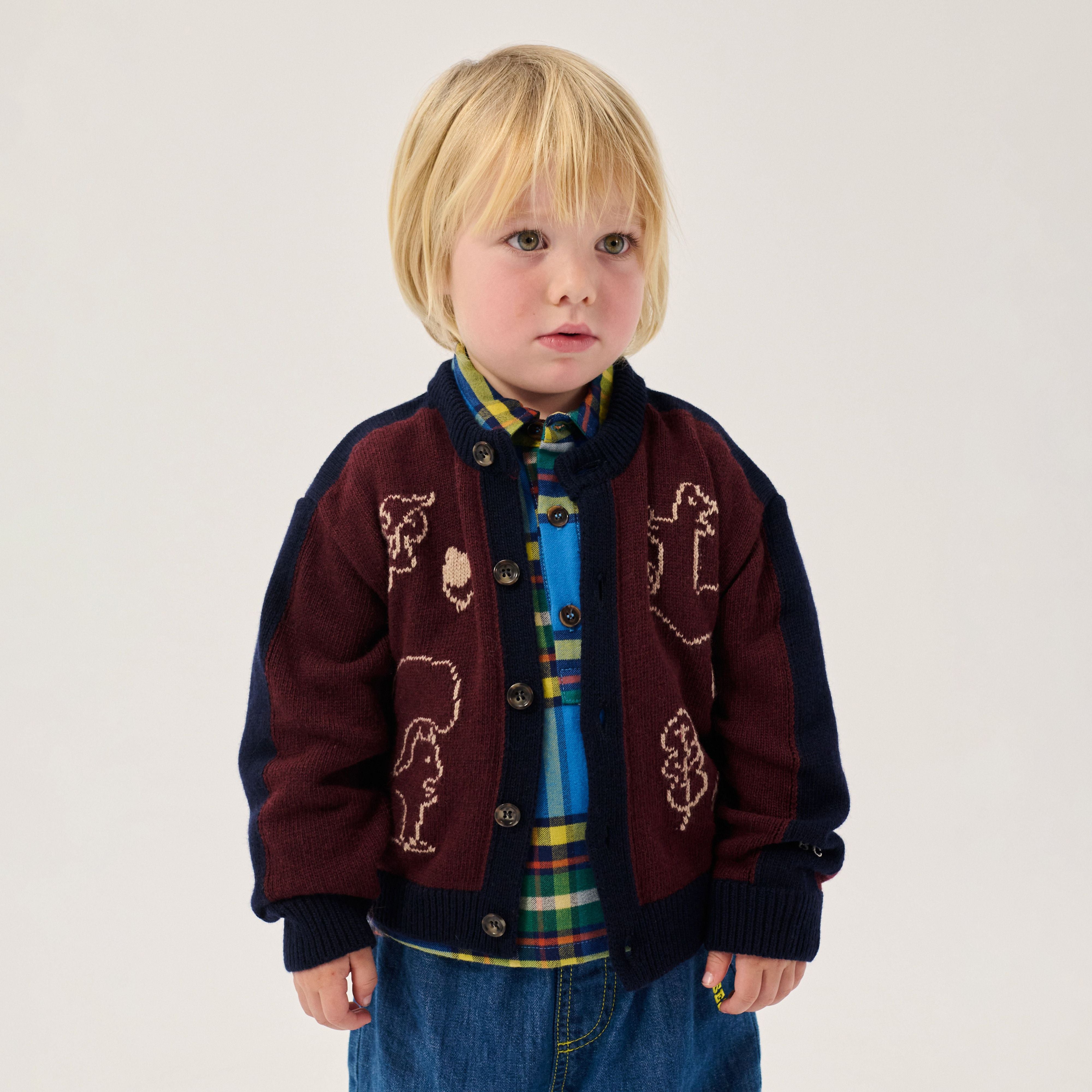 Bobo Choses-Baby Forest Scene Cardigan Burgundy Red