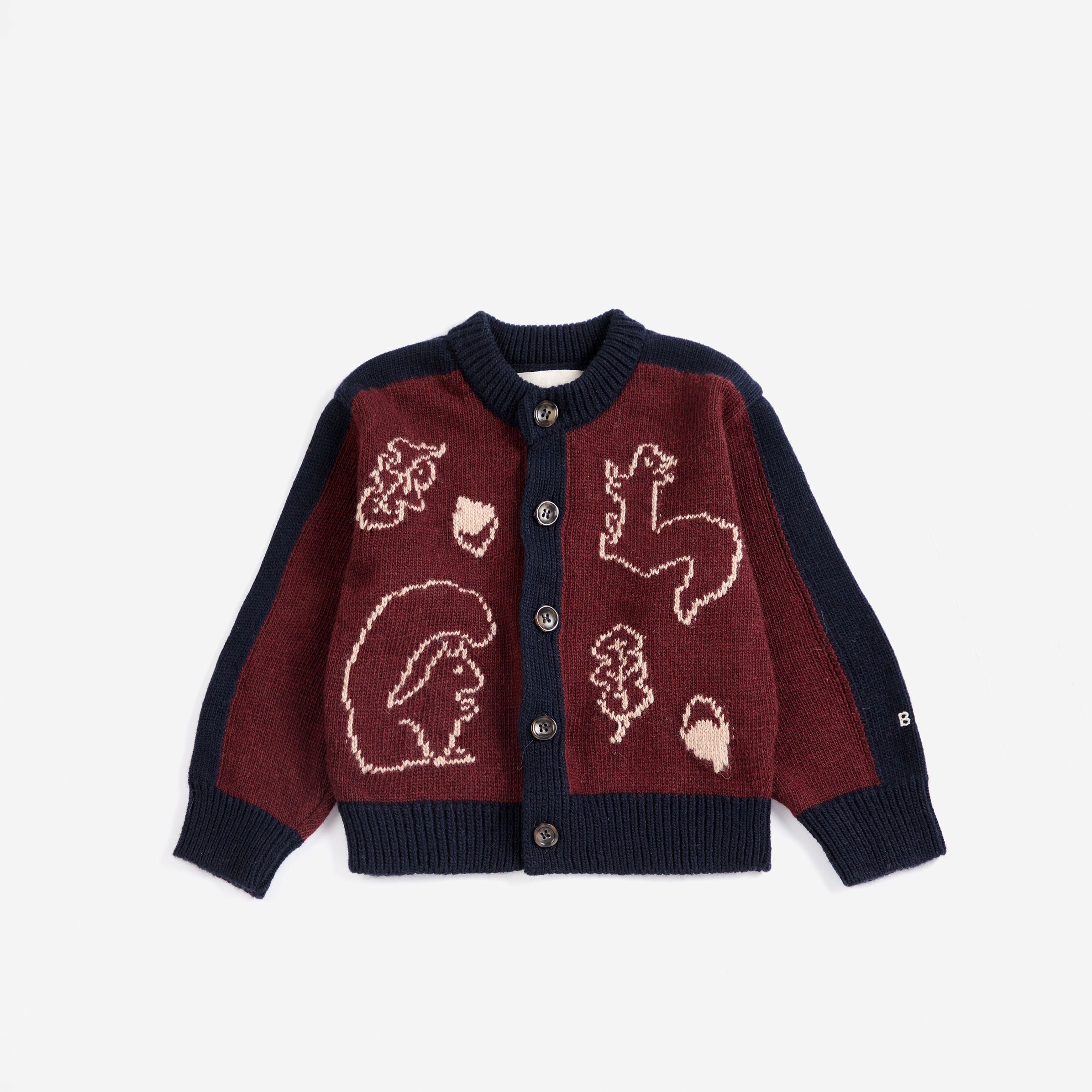 Bobo Choses-Baby Forest Scene Cardigan Burgundy Red