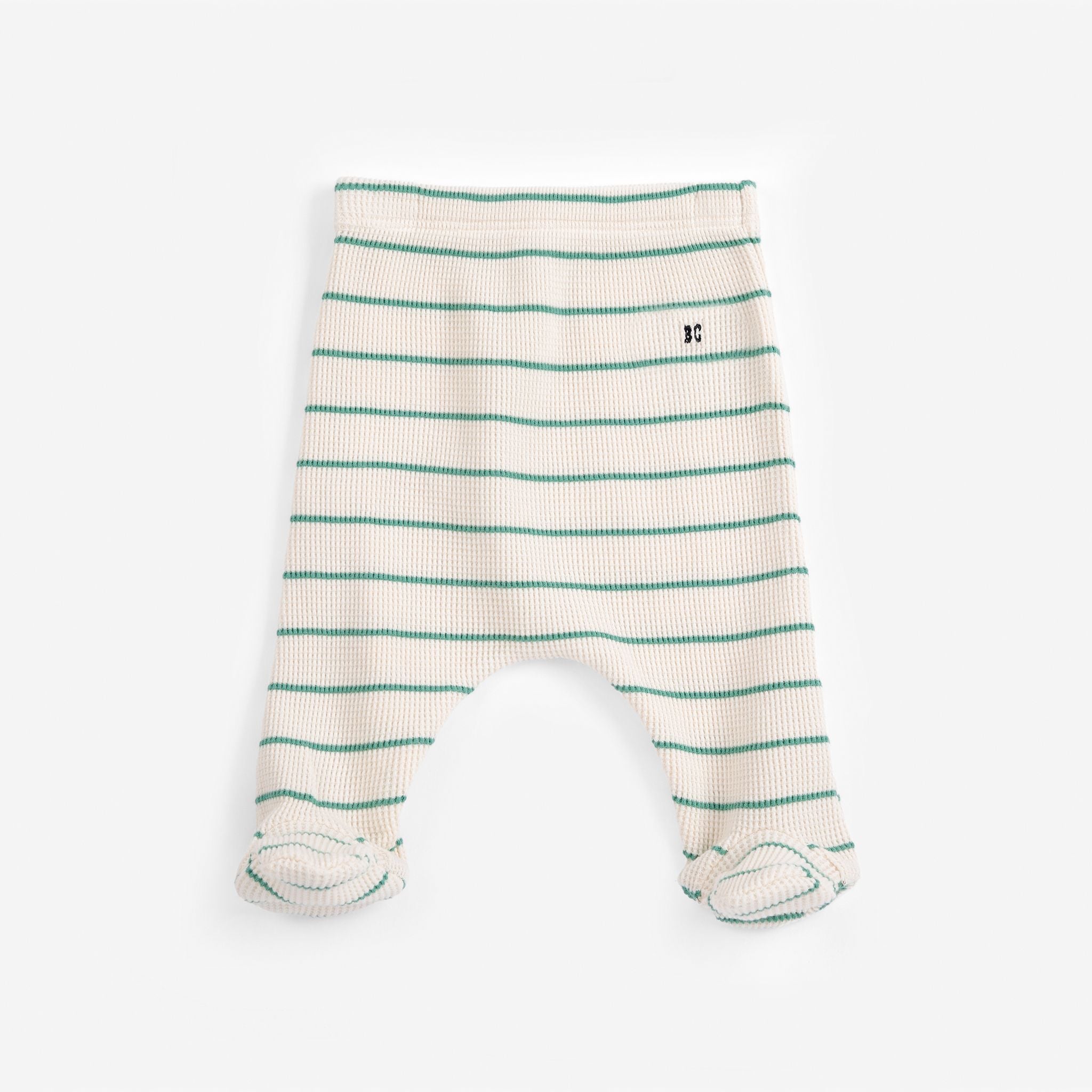 Bobo Choses-Baby Green Stripes Footed Leggings Offwhite