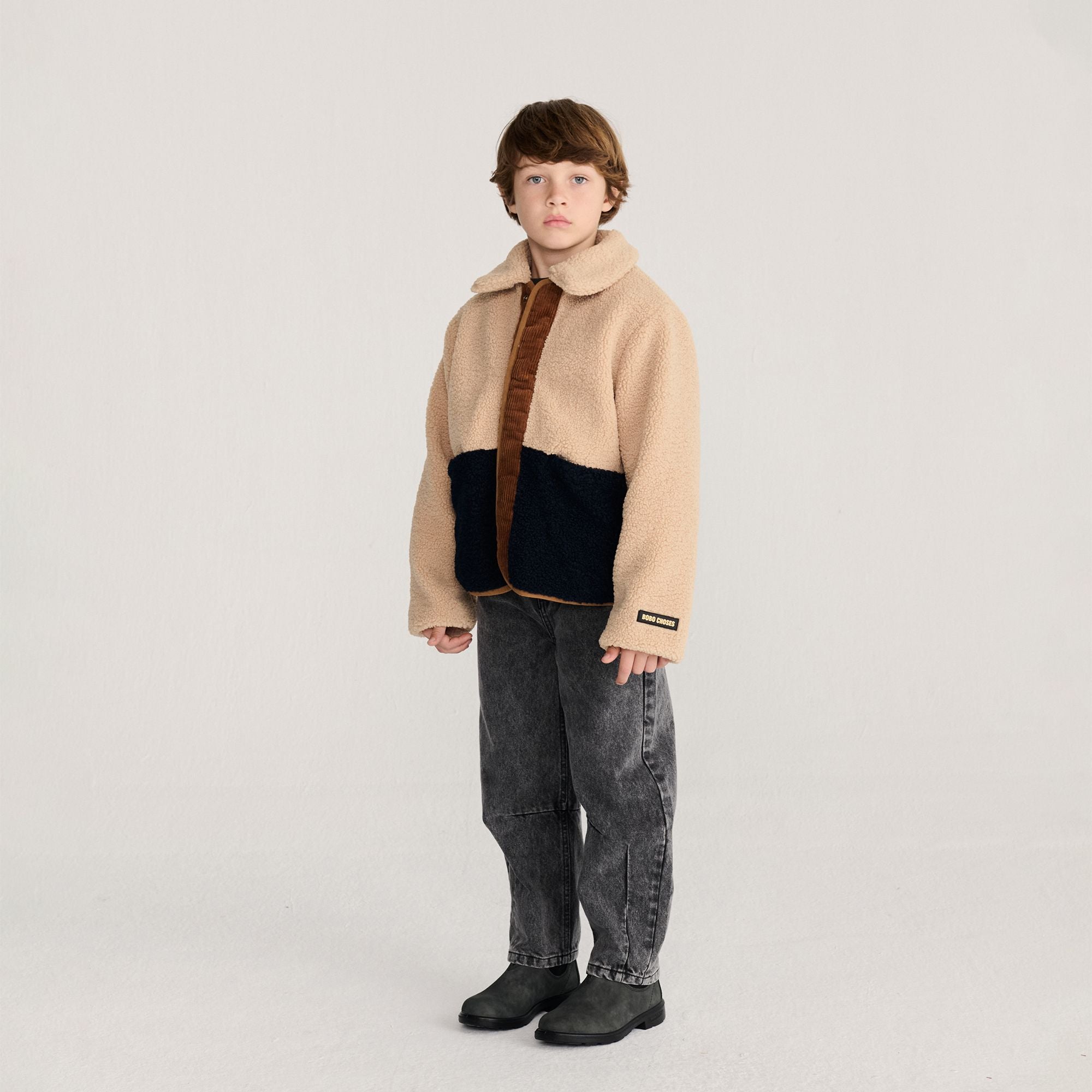 Bobo Choses-Kids Pixel Abduction All Over Reversible Jacket Brown