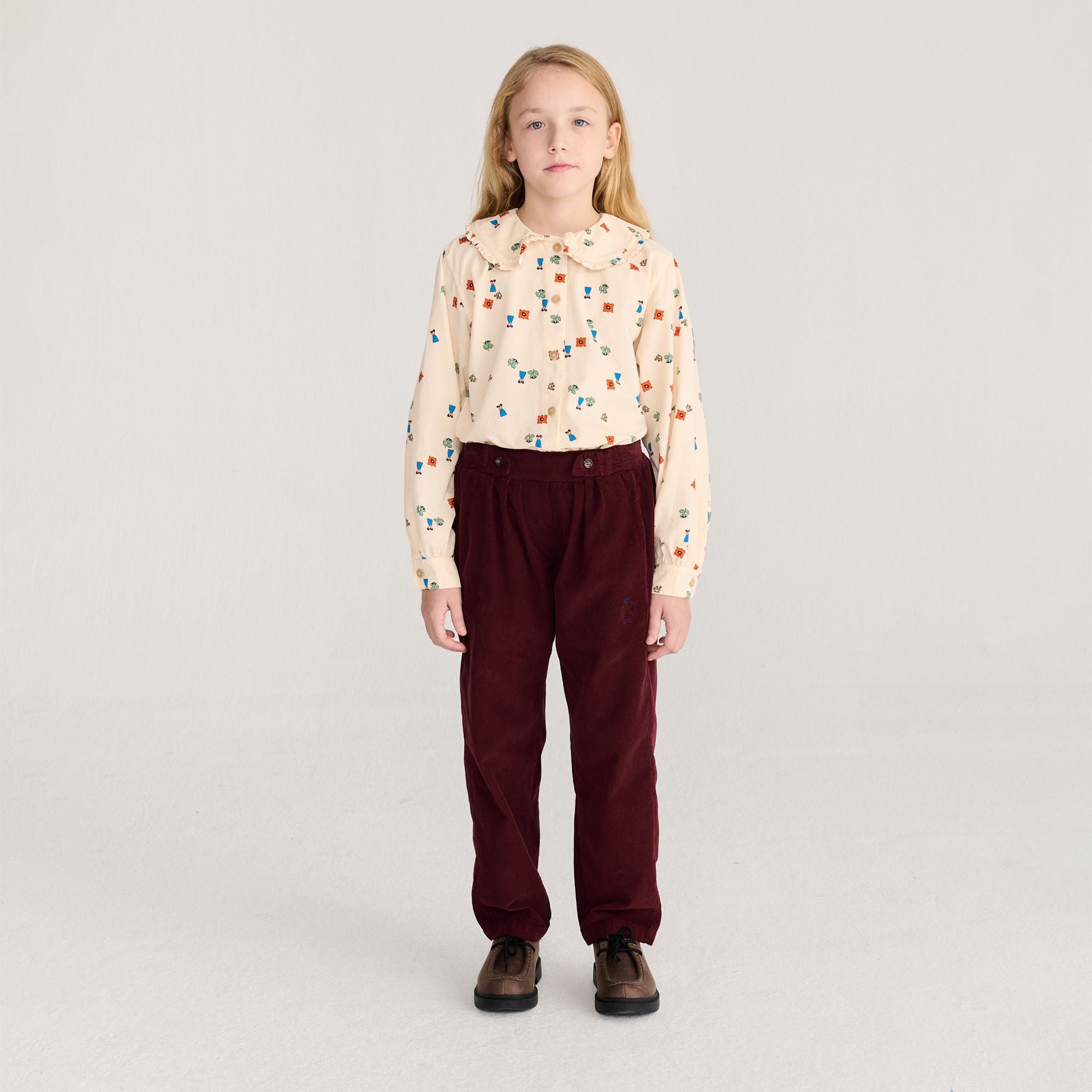 Bobo Choses-Kids Curious Owl Corduroy Pleated Pants Burgundy Red