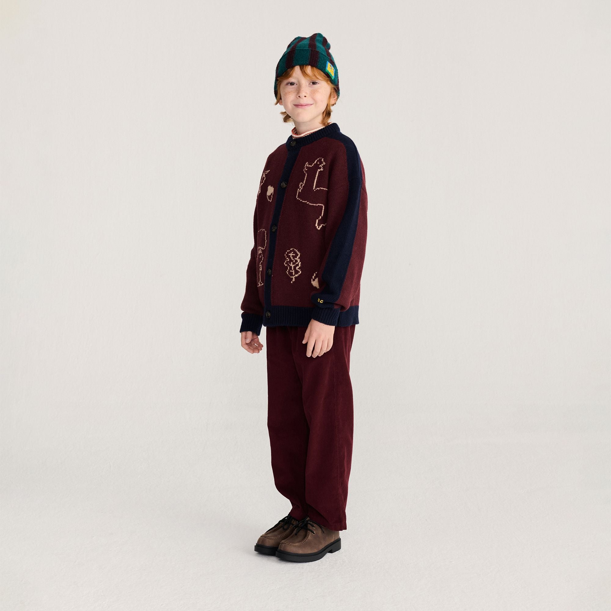 Bobo Choses-Kids Forest Scene Cardigan Burgundy Red