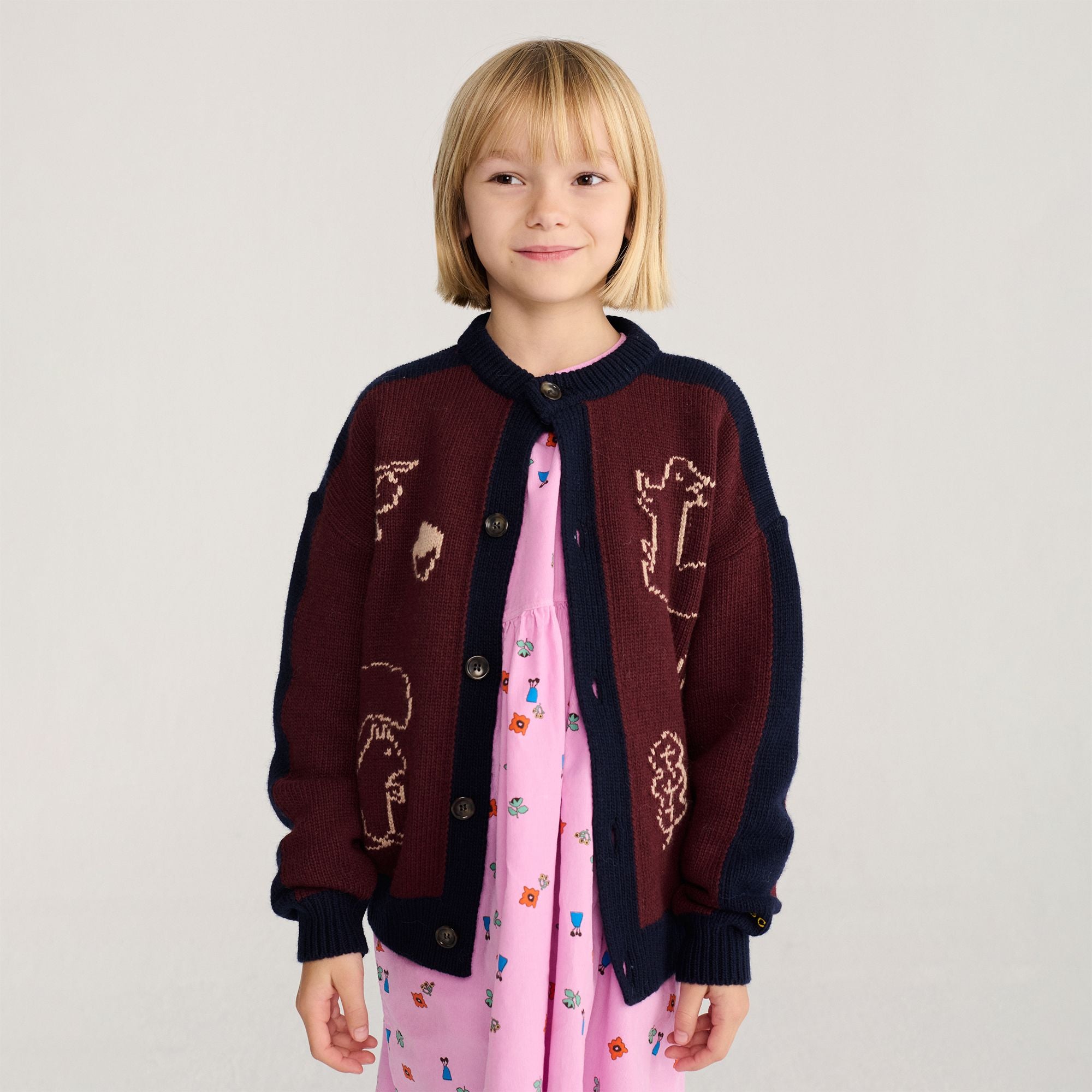 Bobo Choses-Kids Forest Scene Cardigan Burgundy Red