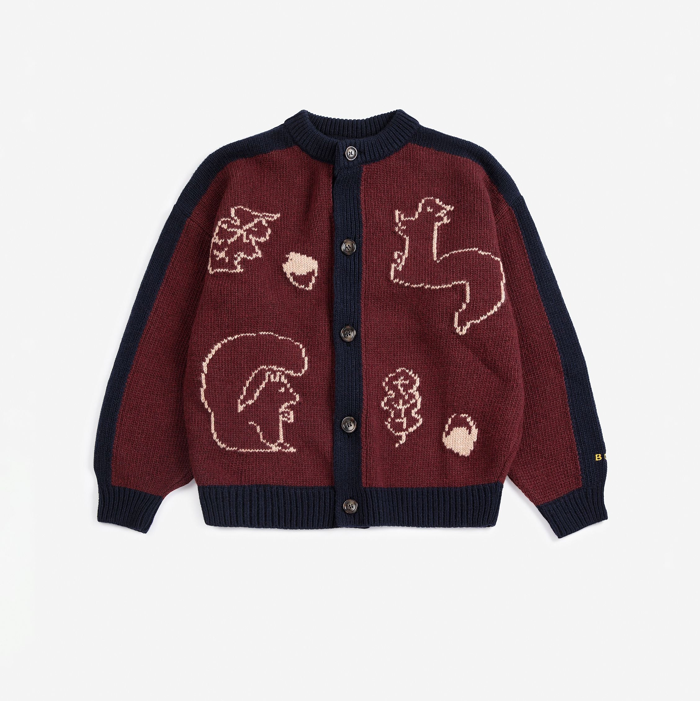 Bobo Choses-Kids Forest Scene Cardigan Burgundy Red