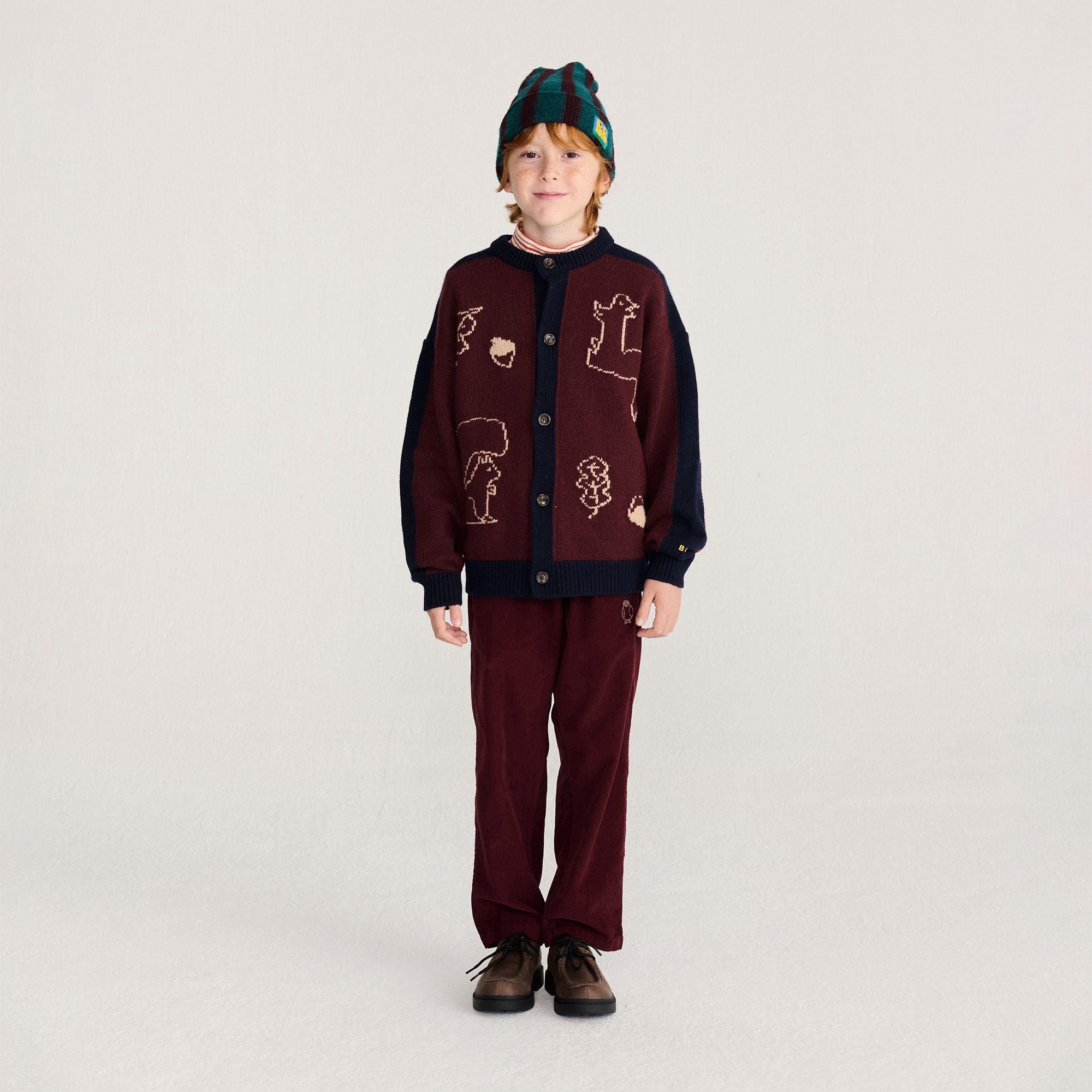 Bobo Choses-Kids Forest Scene Cardigan Burgundy Red