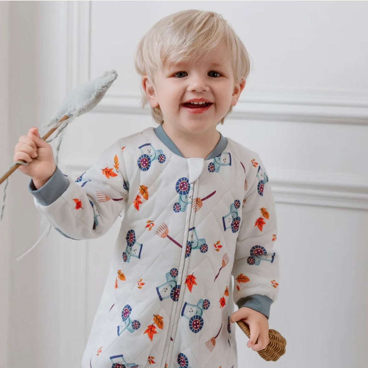 Nest Designs-Quilted Long Sleeve Romper On The Farm