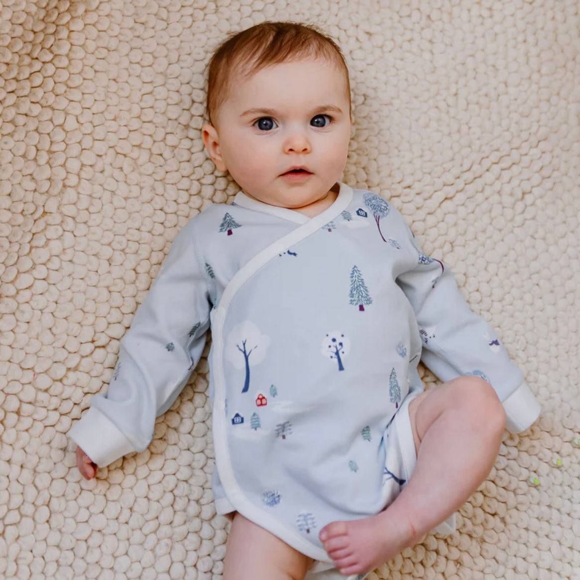 Nest Designs-Long Sleeve Kimono Onesie Snowy Snuggles