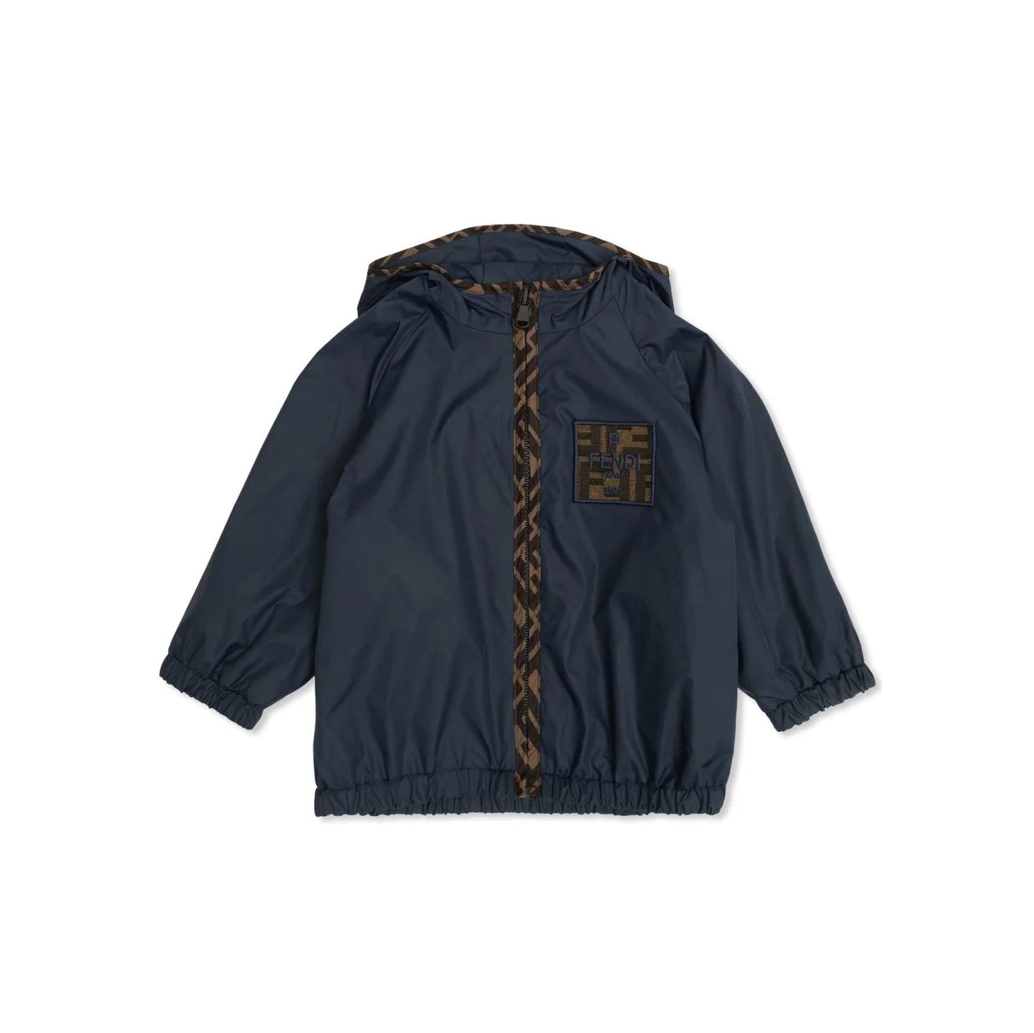 Fendi-Baby LS Zip Up Nylon Jacket W FF Patch Dark Blue