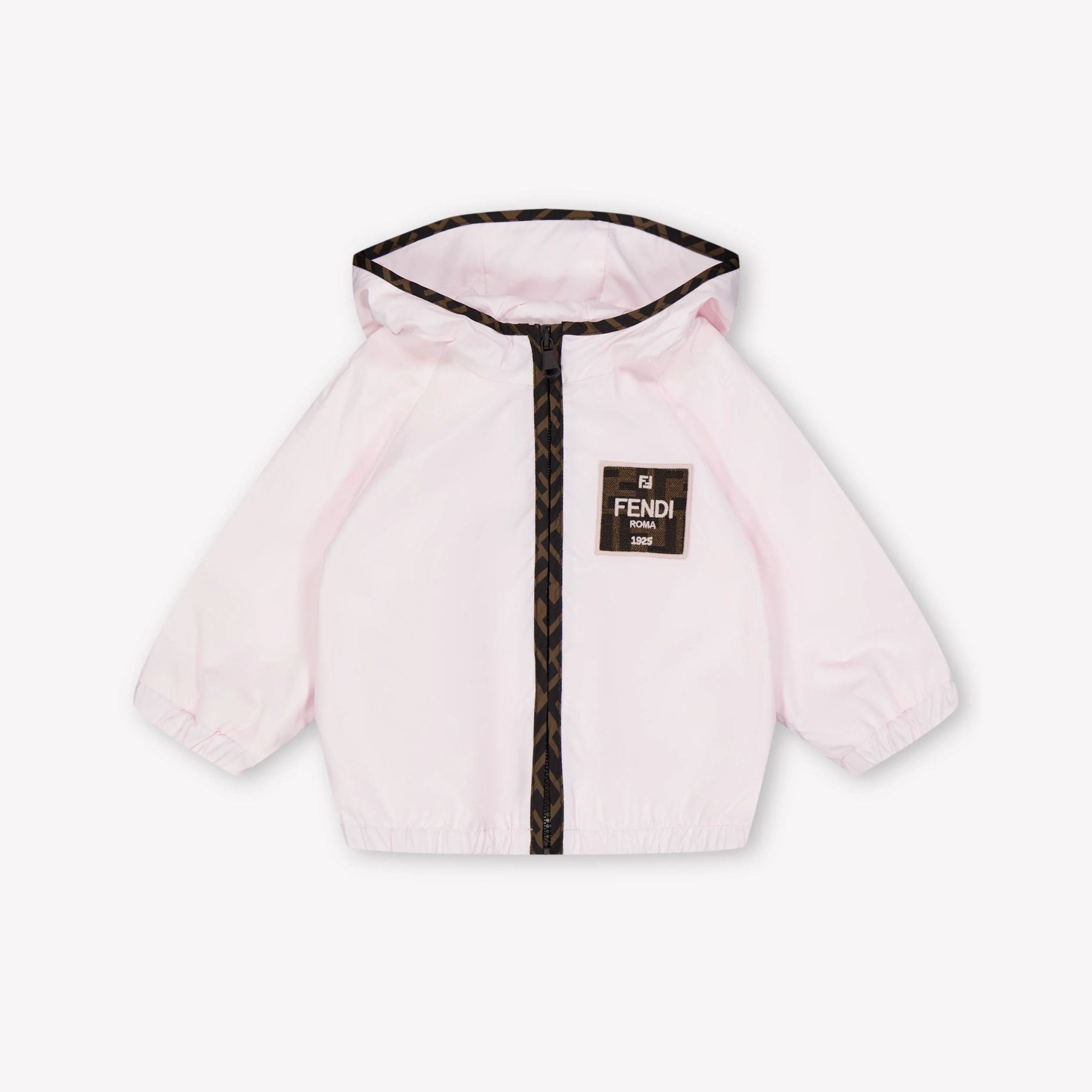 Fendi-Baby LS Zip Up Nylon Jacket W FF Patch Rose Wtr