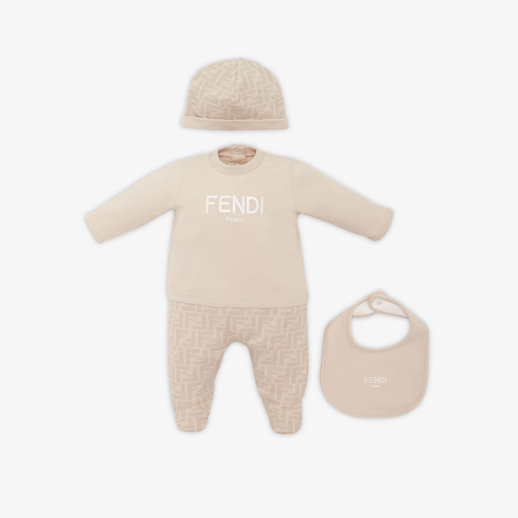 Fendi-Babygrow Bib Hat Set Beige