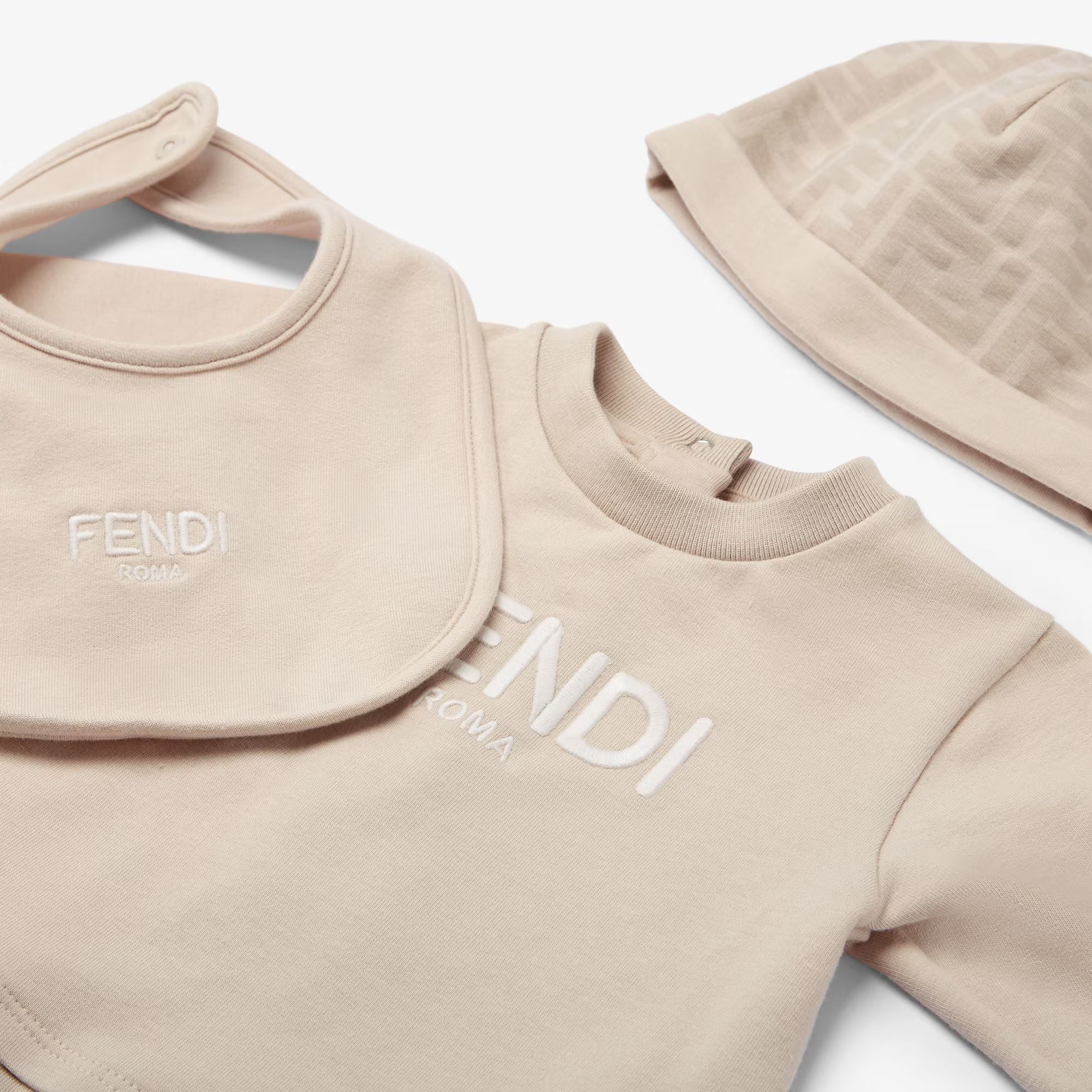 Fendi-Babygrow Bib Hat Set Beige