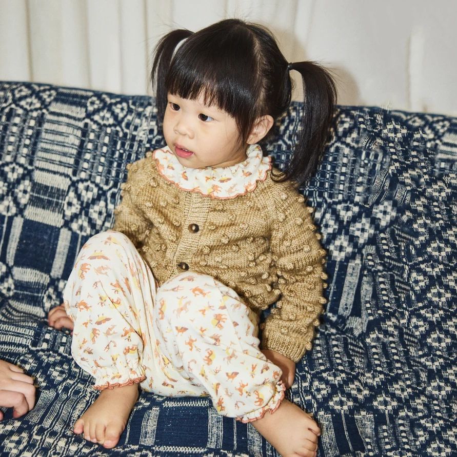 Misha & Puff-Baby Popcorn Cardigan Pebble