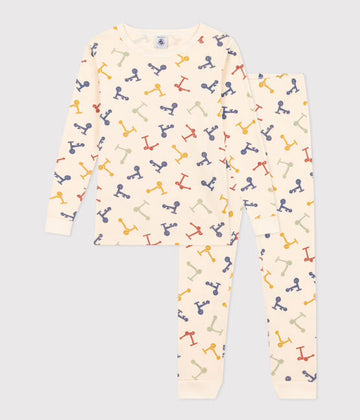 CHILDREN'S SCOOTER PRINT FITTED COTTON PYJAMAS-AVALANCHE white/MULTICO