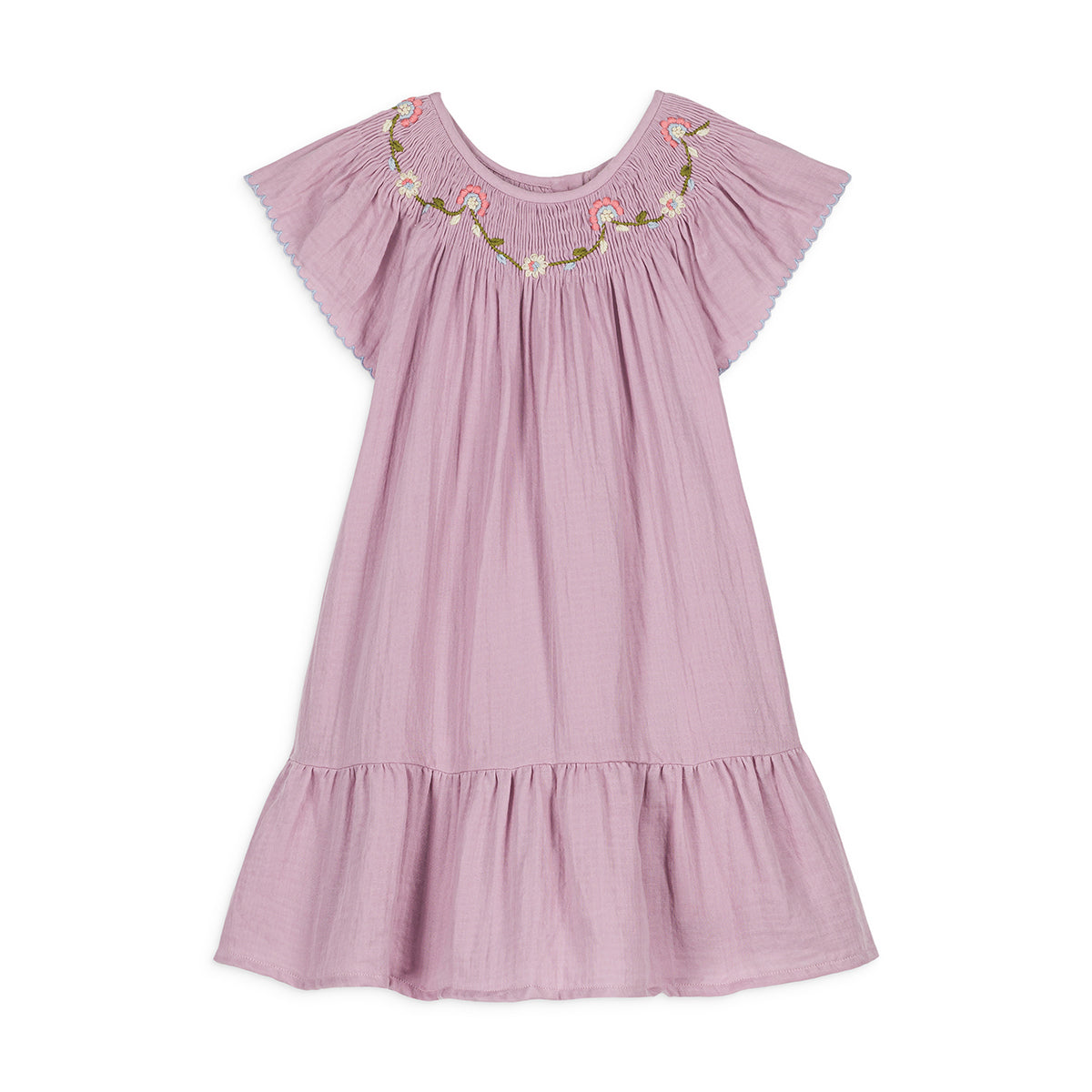 Louise Misha-Girls Pink Floral Embroidery Cotton Dress