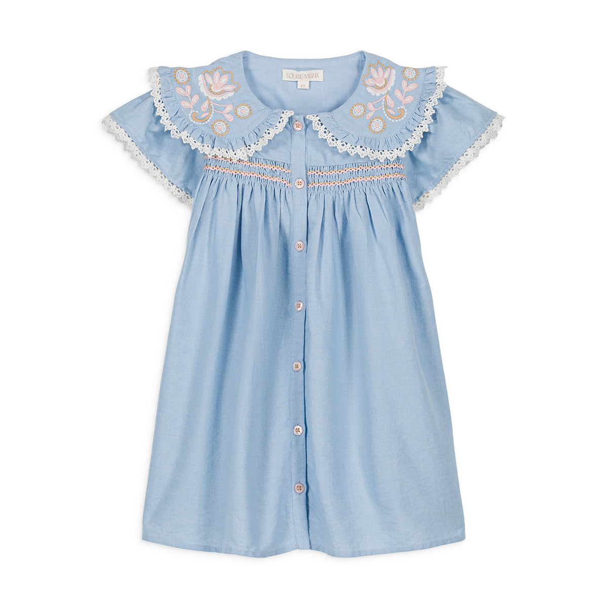 Louise Misha-Girls Light Blue Floral Cotton Dress