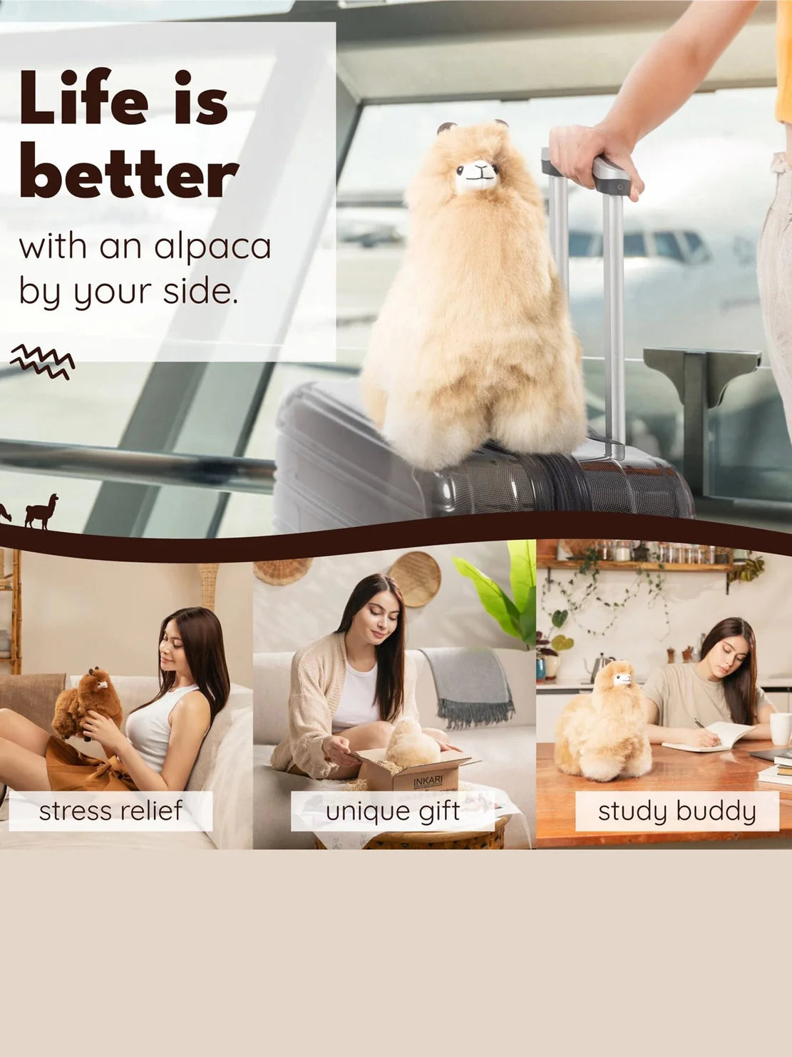 Inkari-Naturals Alpaca Toy Medium 32cm Darkroast Espresso