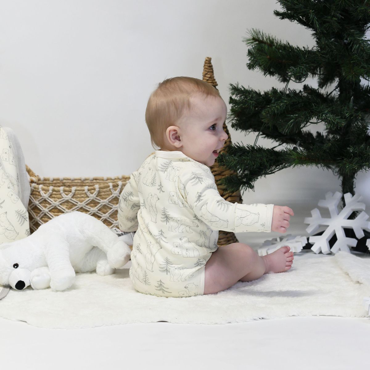Blara Organic House-Envelope Long Sleeve Bodysuit Polar Bear Family