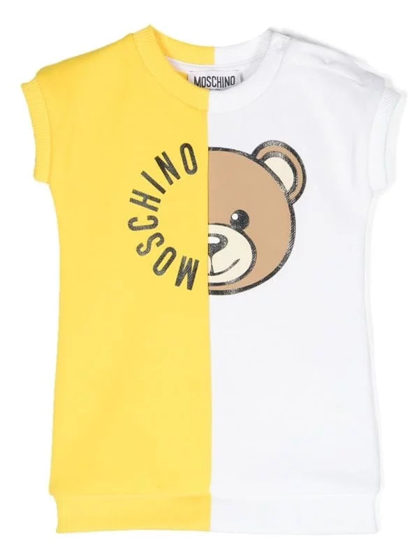 SS DRESS COLOR BLOCK AND BEAR DETAIL-YELLOW