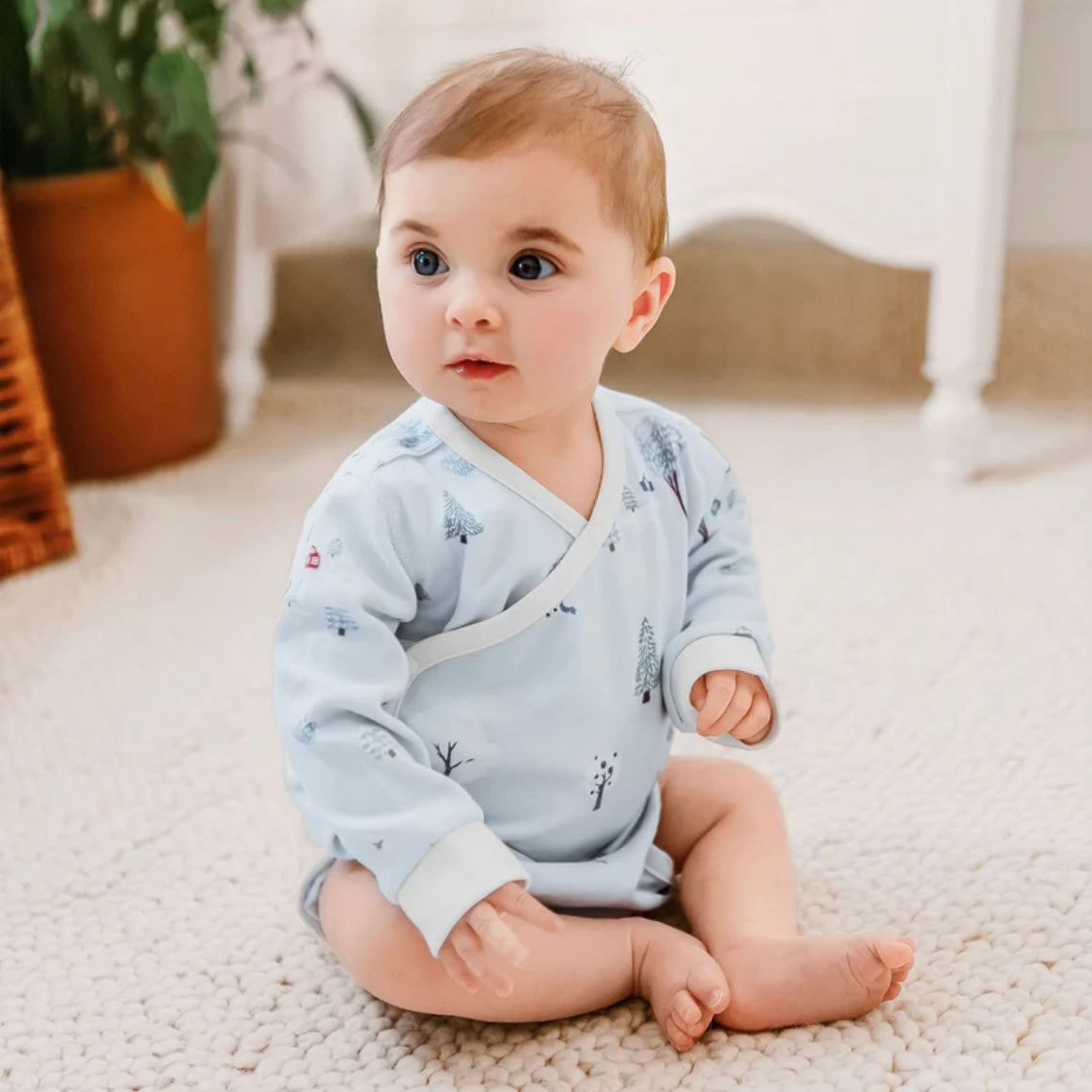 Nest Designs-Long Sleeve Kimono Onesie Snowy Snuggles