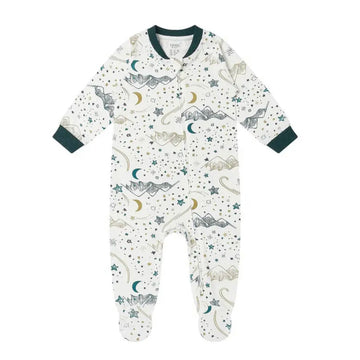 One-Piece Zip Sleeve Footed Sleeper Stars White