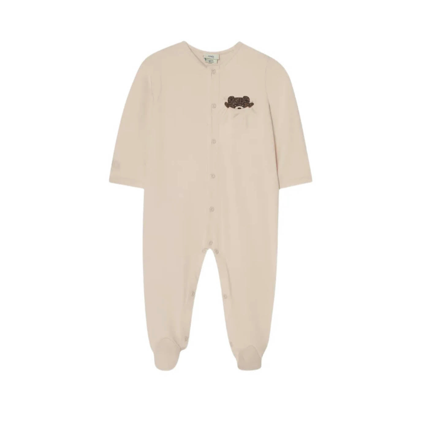 Fendi-Baby Snap Up LS Jumpsuit W Bear Under Blanket Print Beige Bb