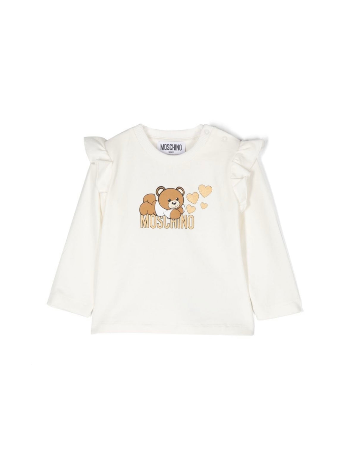 GIRL LS RUFFLED TEE WITH HEARTS BEAR LOGO PRINT