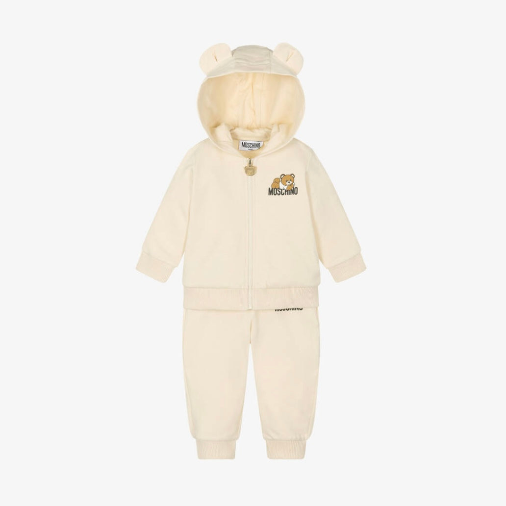 BABY HOODED SWEATSUIT WITH BEAR ON LOGO W GIFT BOX