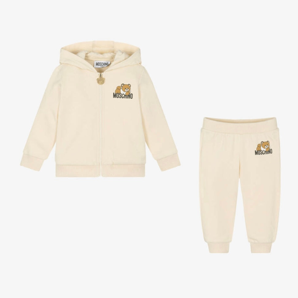 BABY HOODED SWEATSUIT WITH BEAR ON LOGO W GIFT BOX