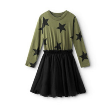 STAR TULLE DRESS OLIVE