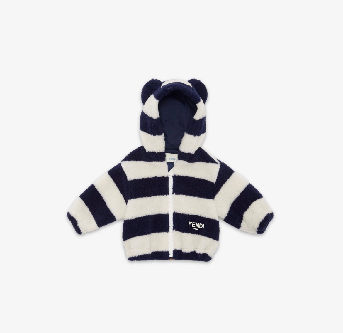 BABY STRIPED FUZZY HOODED ZIP UP SWEATSHIRT W BEAR