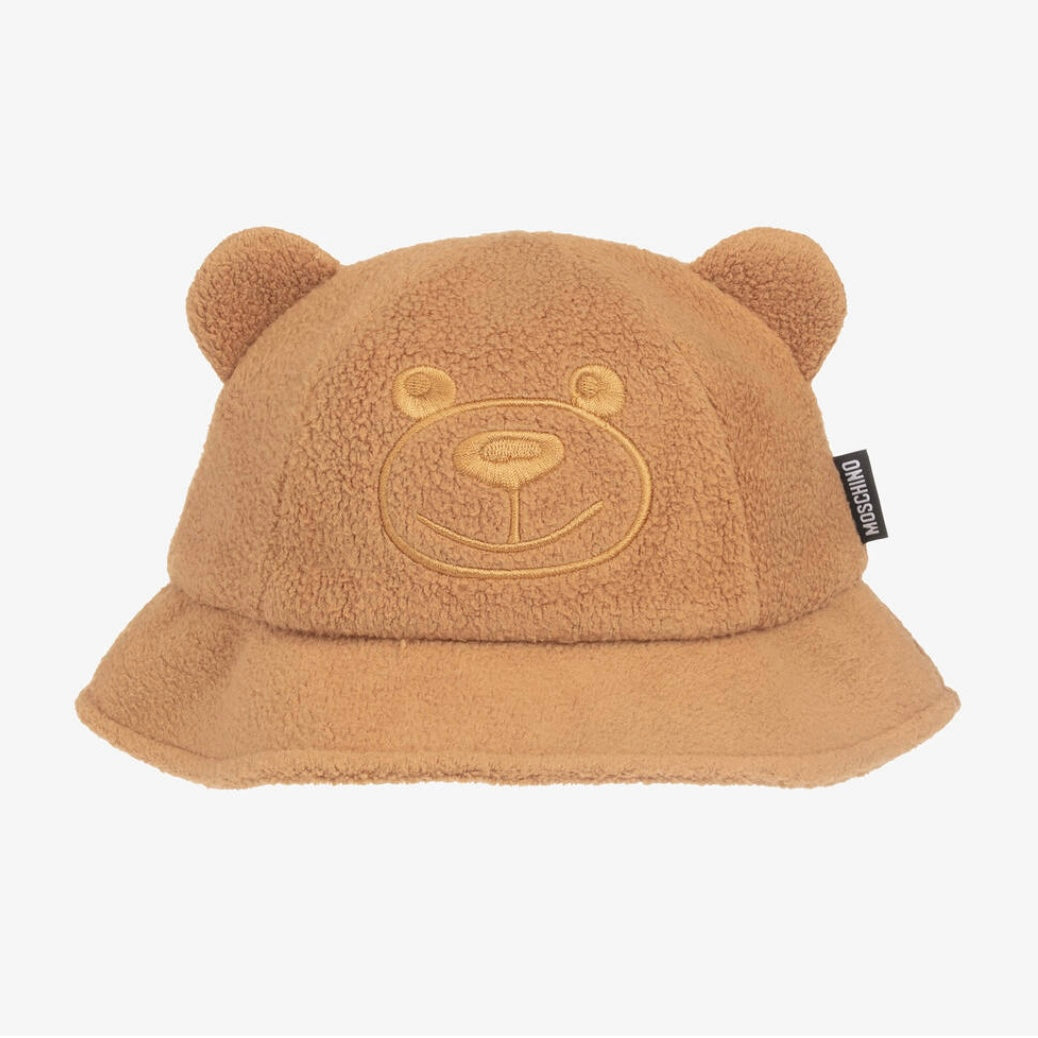 BABY FUZZY BEAR EARS BUCKET HAT WITH BEAR EMBROIDR