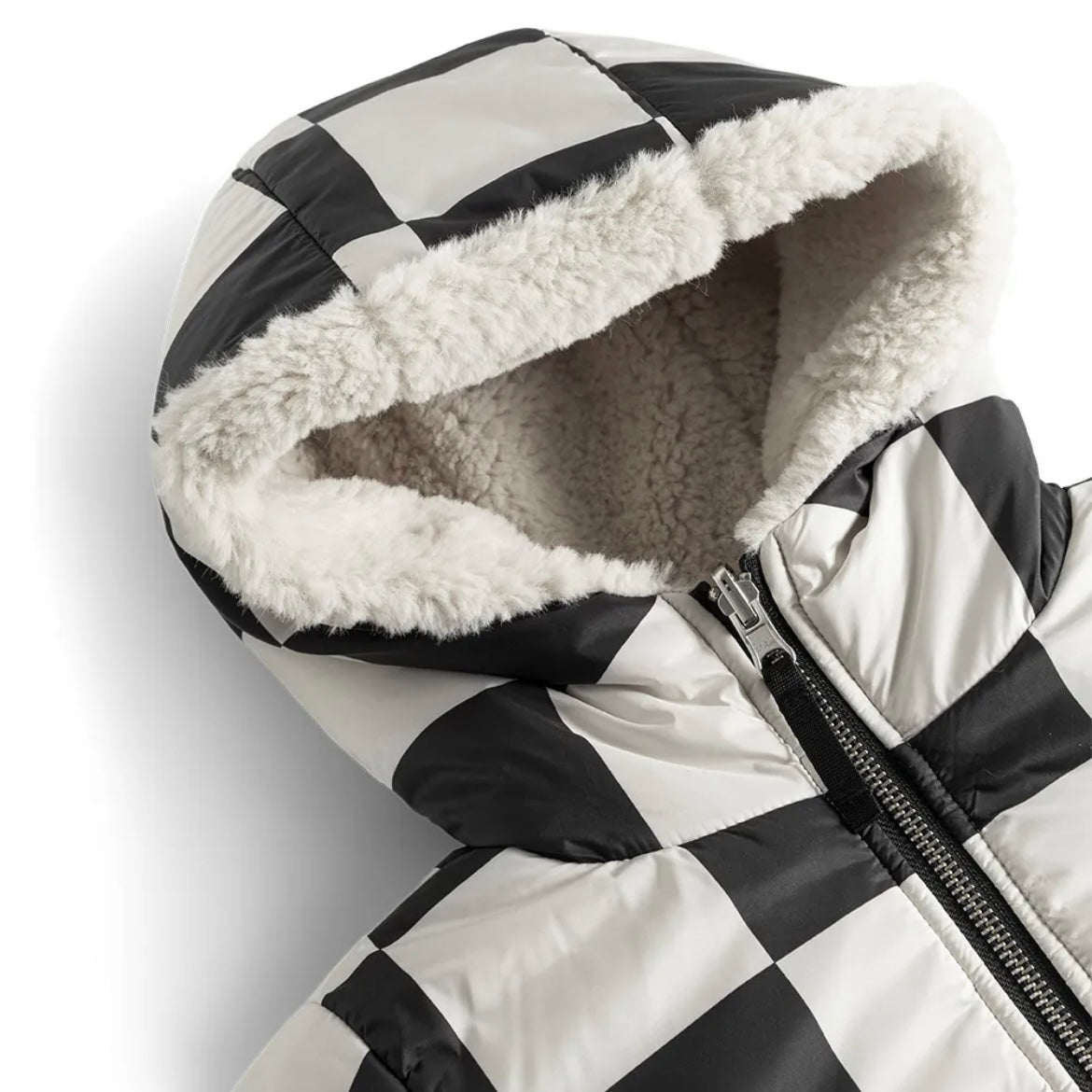 REVERSIBLE CHECKMATE DOWN JACKET SMOKEY NATURAL