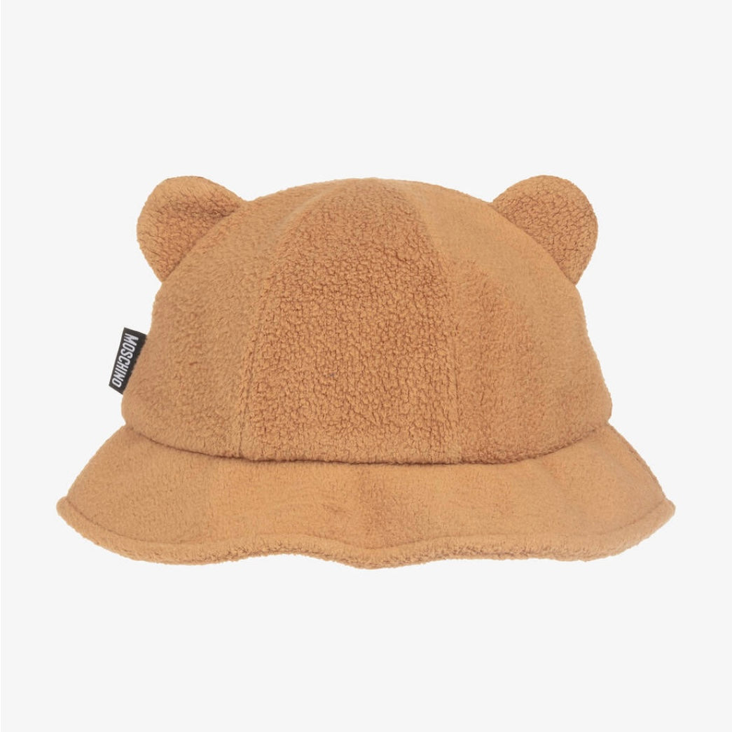 BABY FUZZY BEAR EARS BUCKET HAT WITH BEAR EMBROIDR