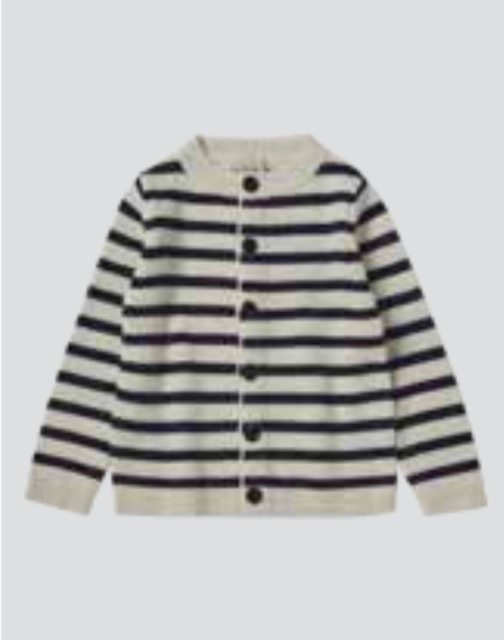 Striped Cardigan-ecru/dark navy