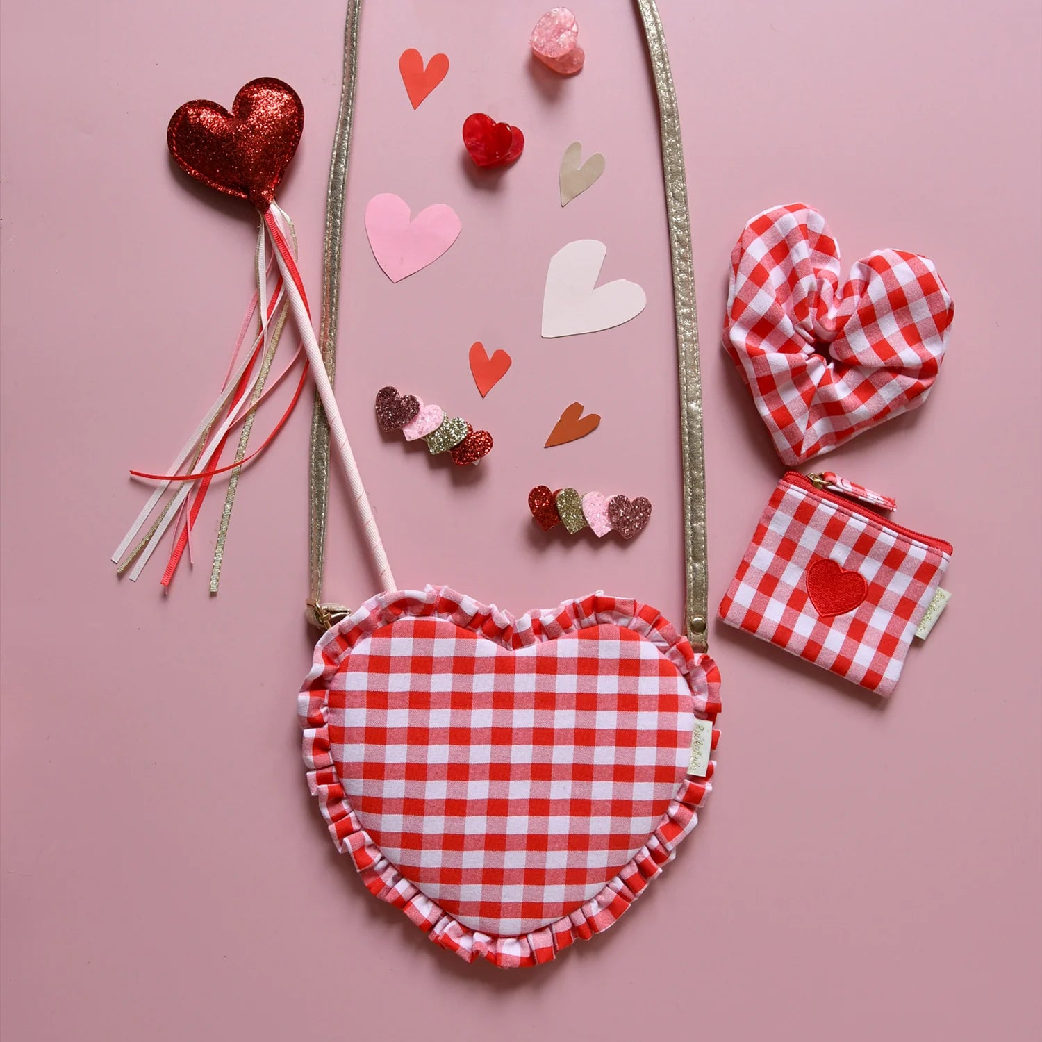 Rockahula Kids-Gingham Ruffle Love Heart Bag(19cm x 17cm x 1cm)