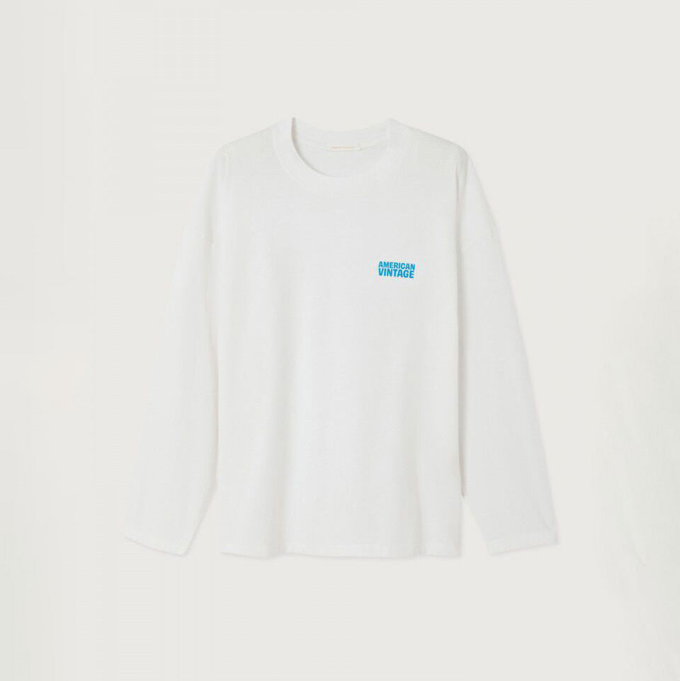 American Vintage-Women T-Shirt MI Long Ample ML Col Rond Gixy Blanc