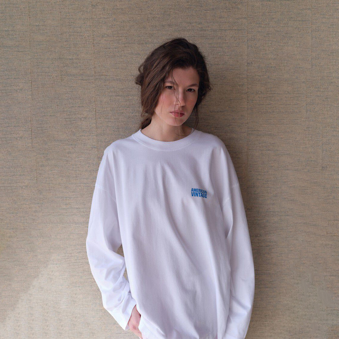 American Vintage-Women T-Shirt MI Long Ample ML Col Rond Gixy Blanc