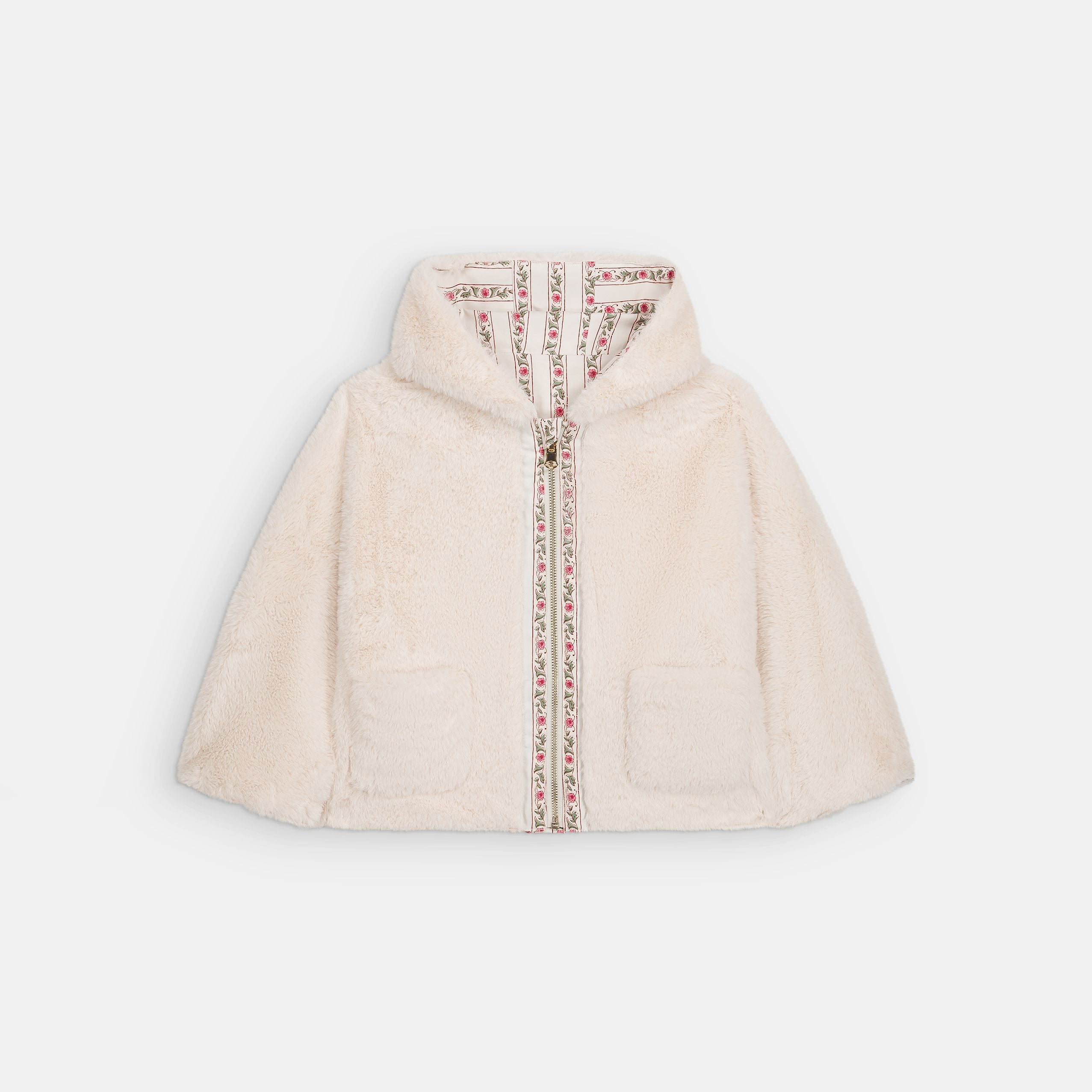 Louise Misha-Girls Reversible Coat Felvet Cream Flower Beds