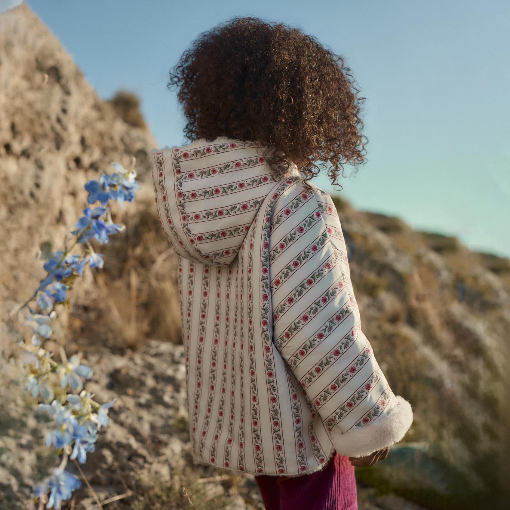 Louise Misha-Girls Reversible Coat Felvet Cream Flower Beds