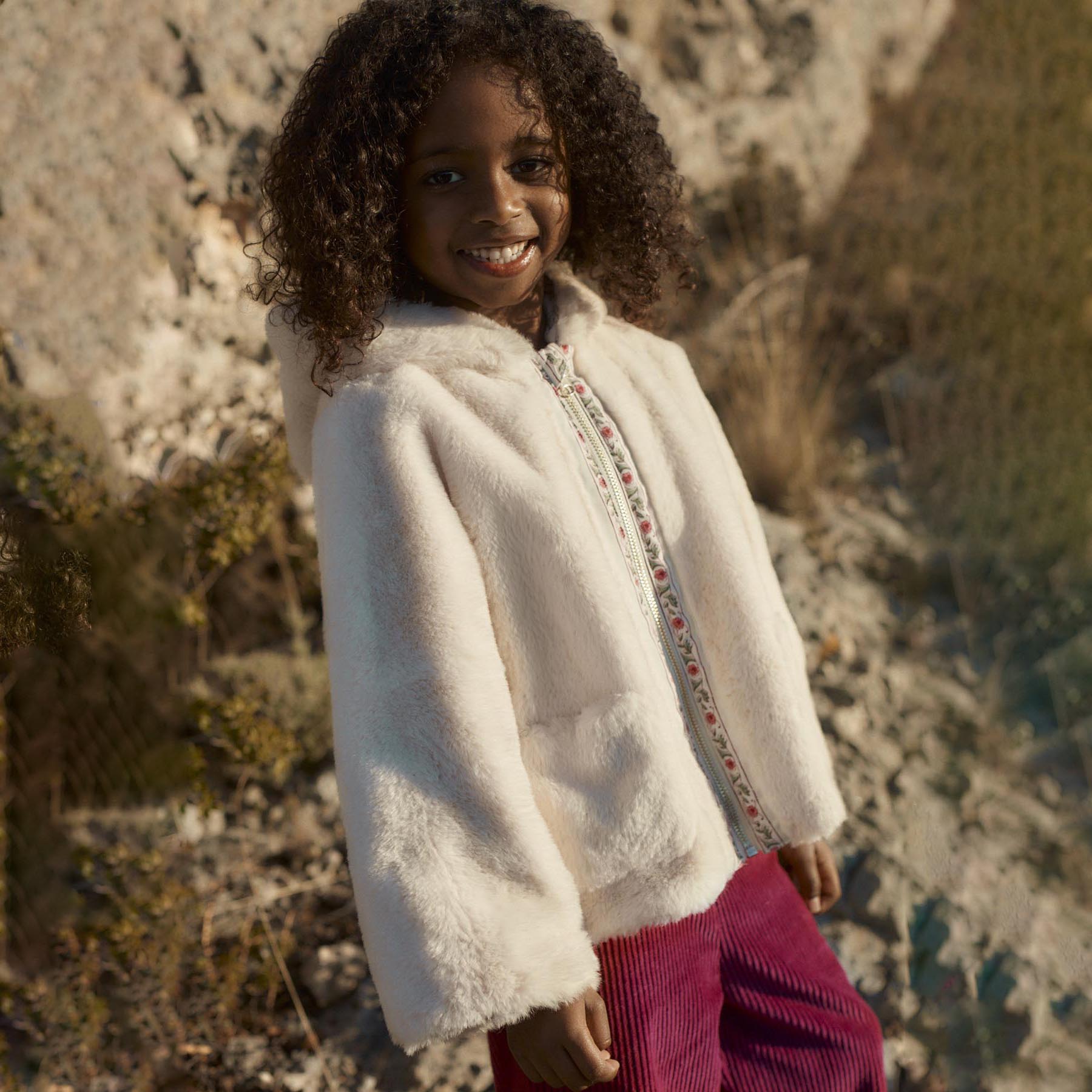 Louise Misha-Girls Reversible Coat Felvet Cream Flower Beds