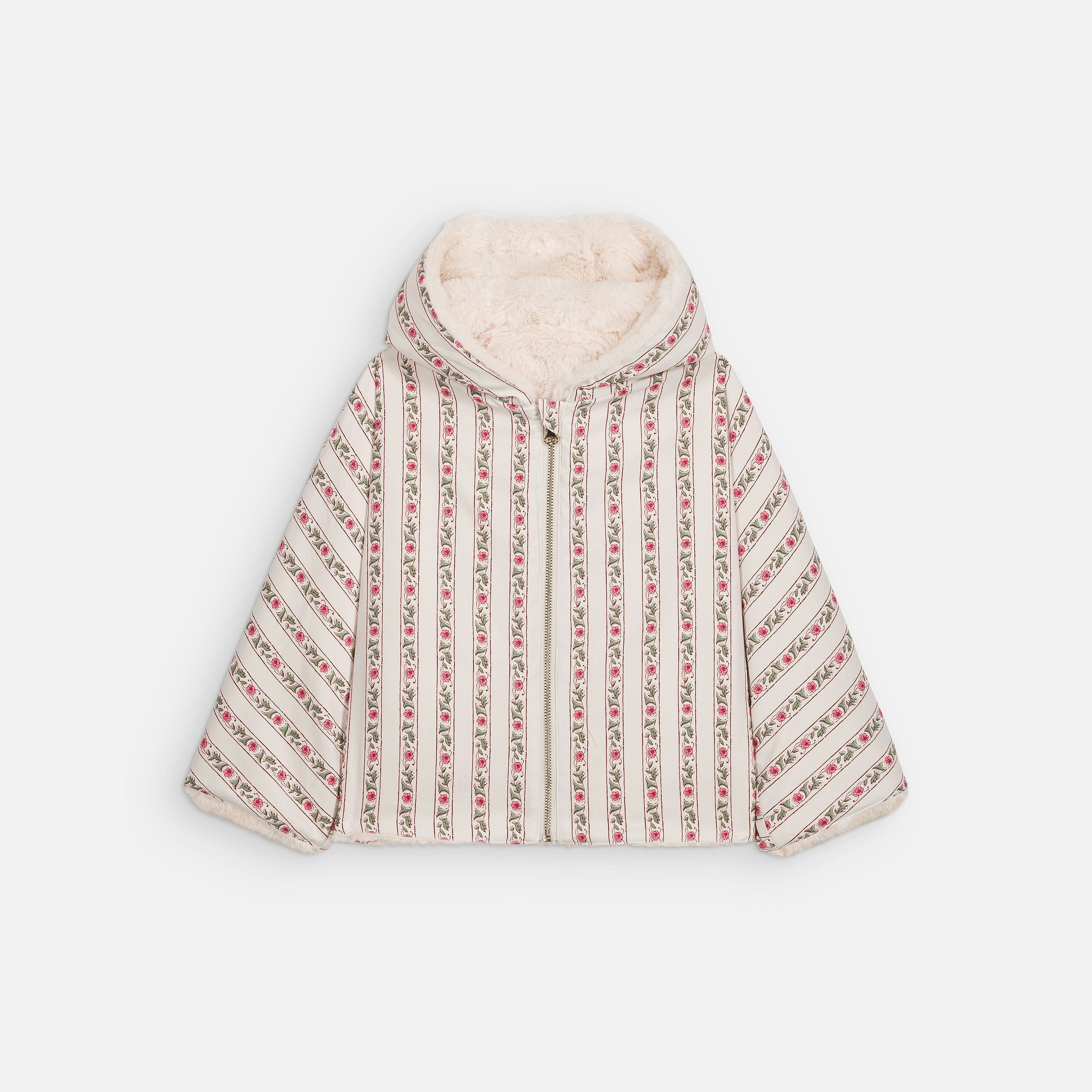 Louise Misha-Girls Reversible Coat Felvet Cream Flower Beds