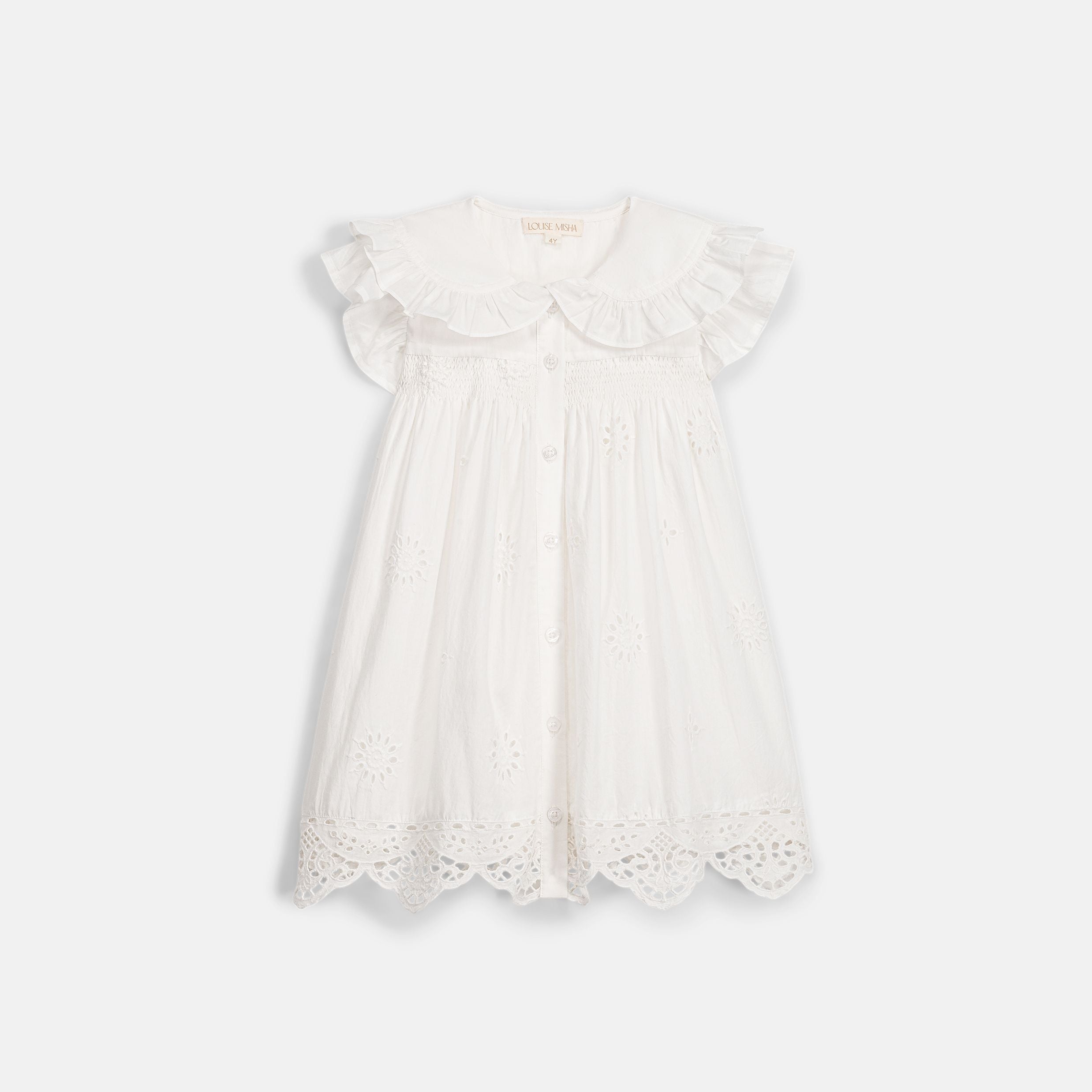 Louise Misha-Girls Dress Mia Off White Schiffli
